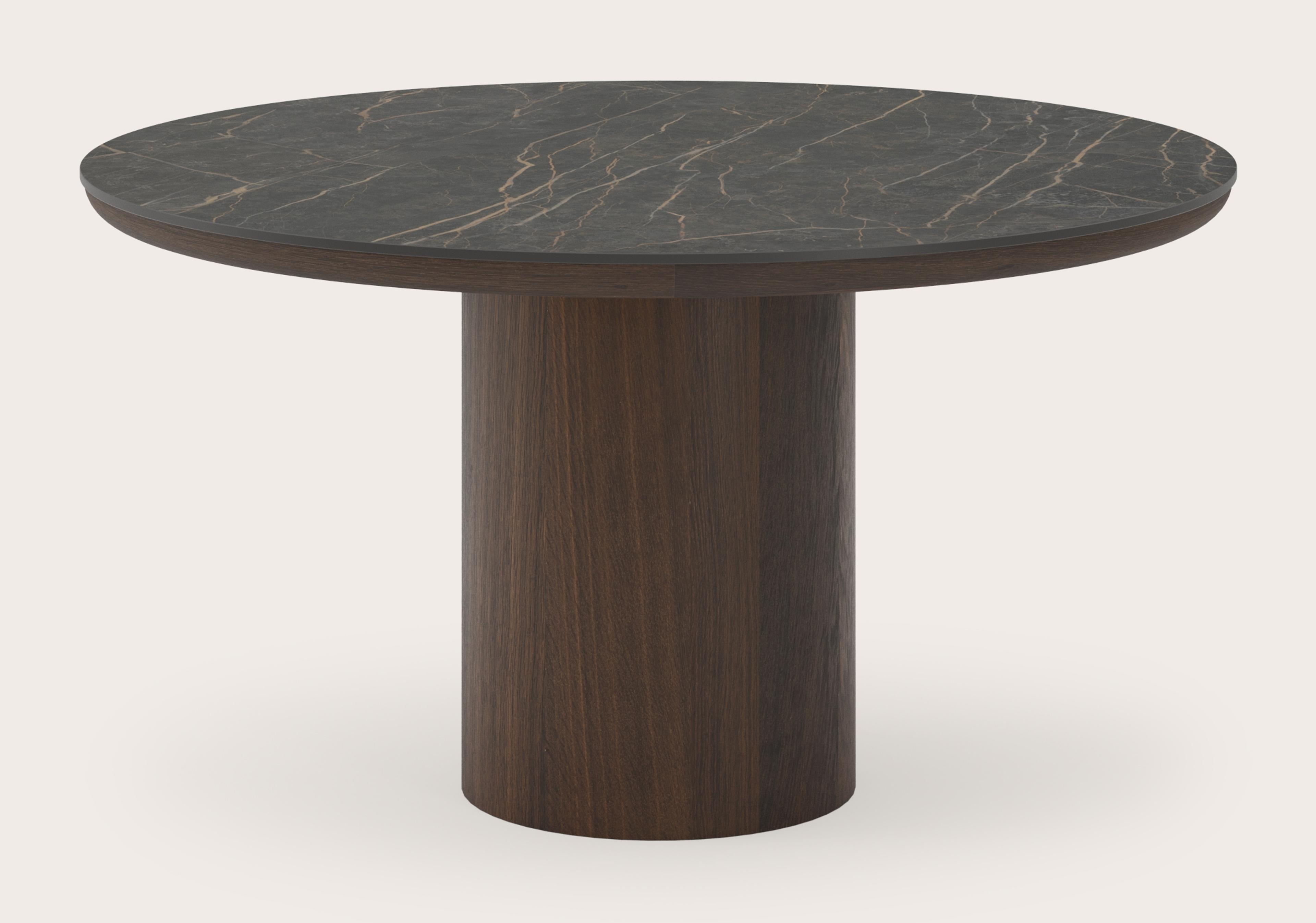 Table de salle à manger Amato Rondo armature en chêne fumé avec plateau Ceramo rond en céramique en couleur Black Obsession Ø140 x 76 cm