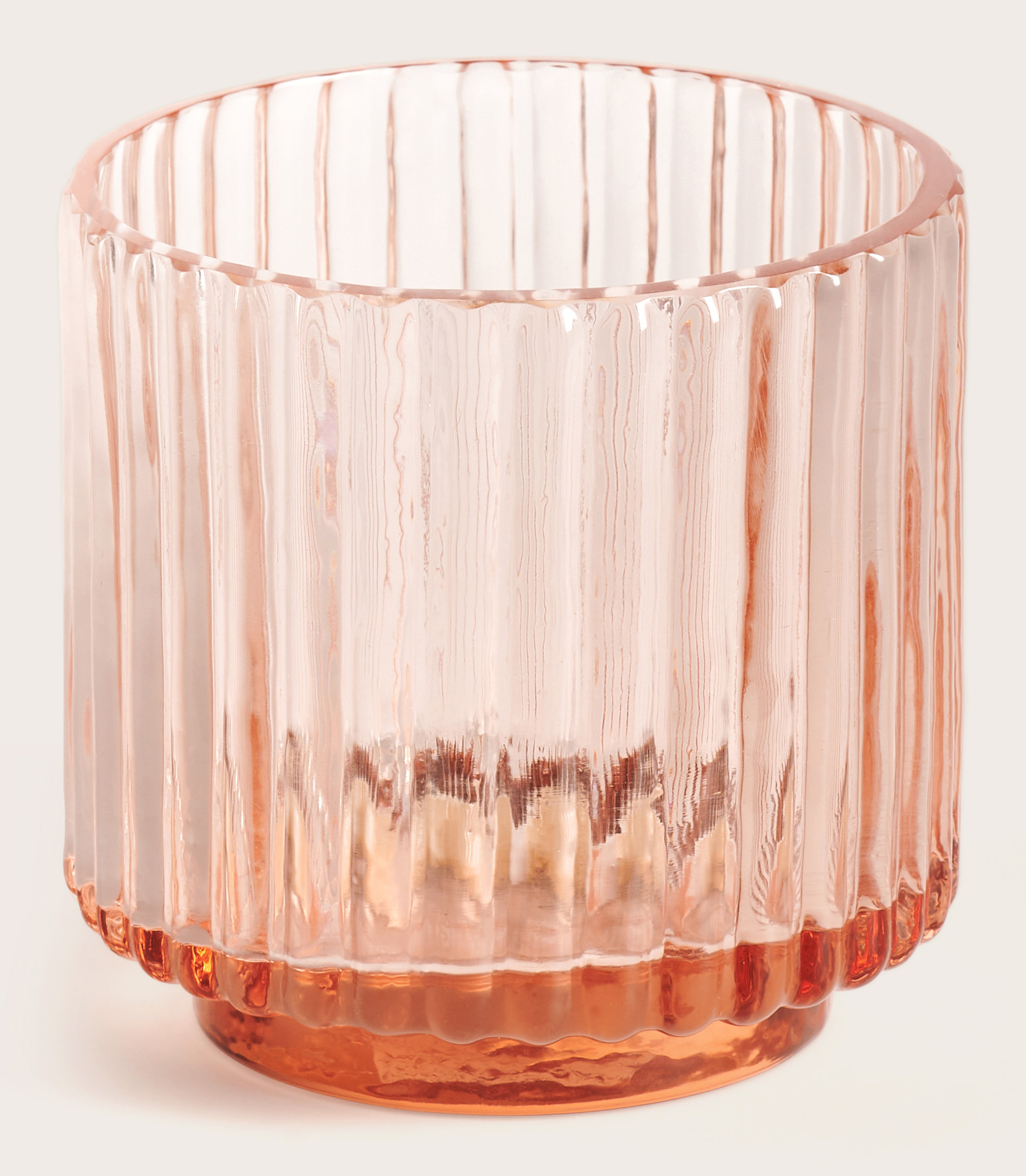 Tribeca theelicht geribbeld glas Peach Ø11xH12cm