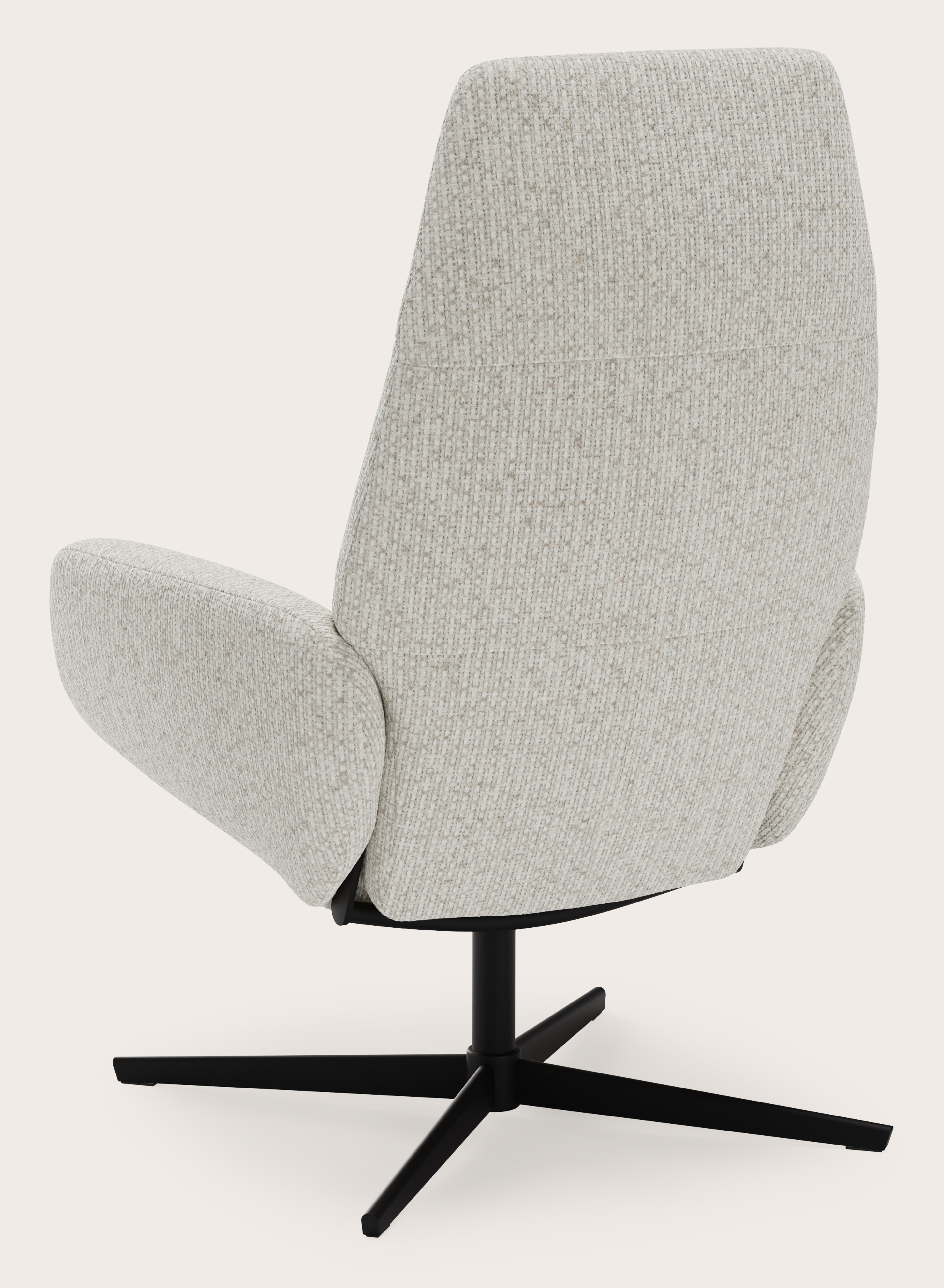 Lento relax fauteuil (push back functie) in Tessaro stof Oyster met poot in zwart metaal
