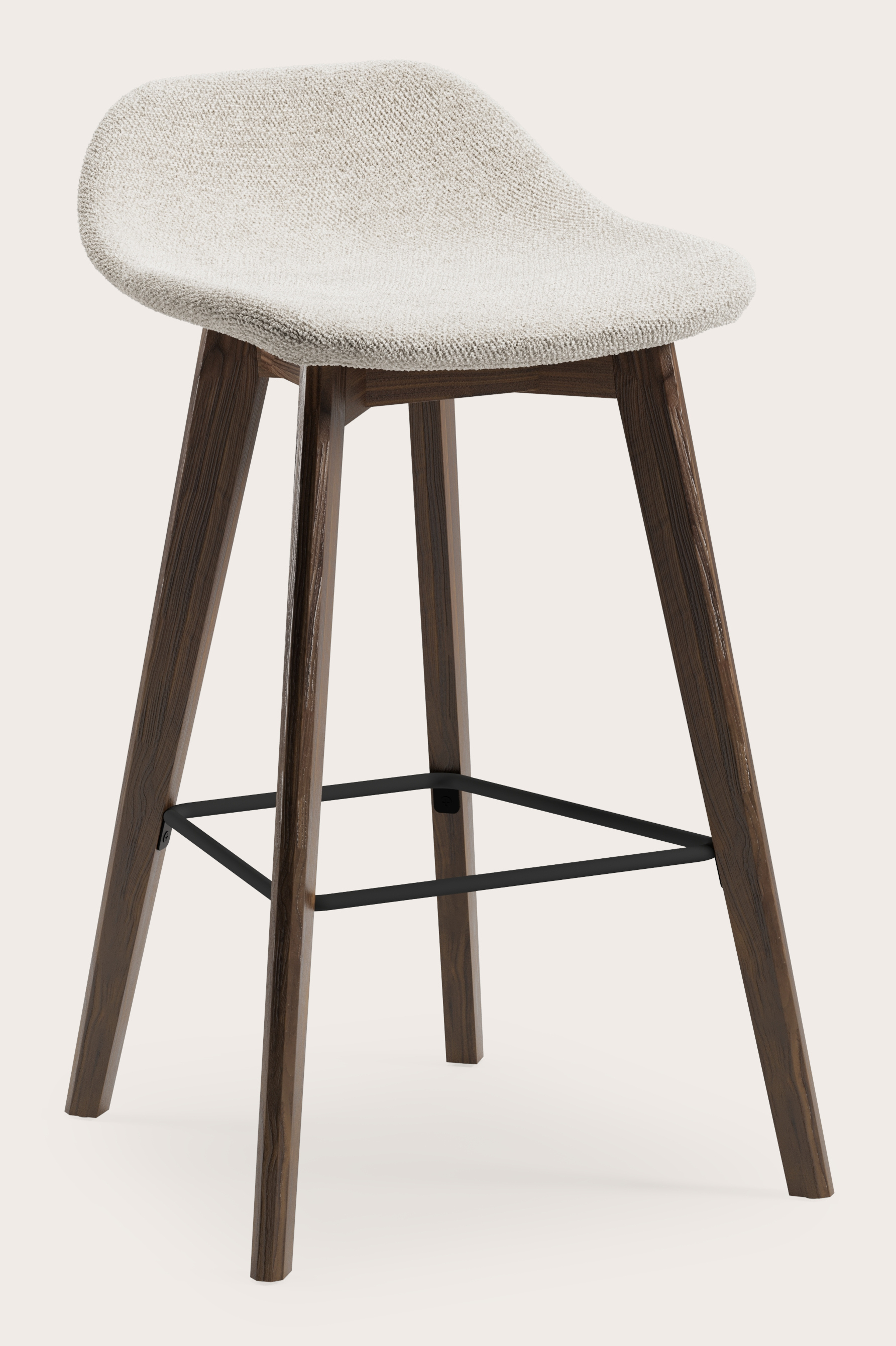 Vasco tabouret de bar basse en noyer avec assise en Molto tissu Almond