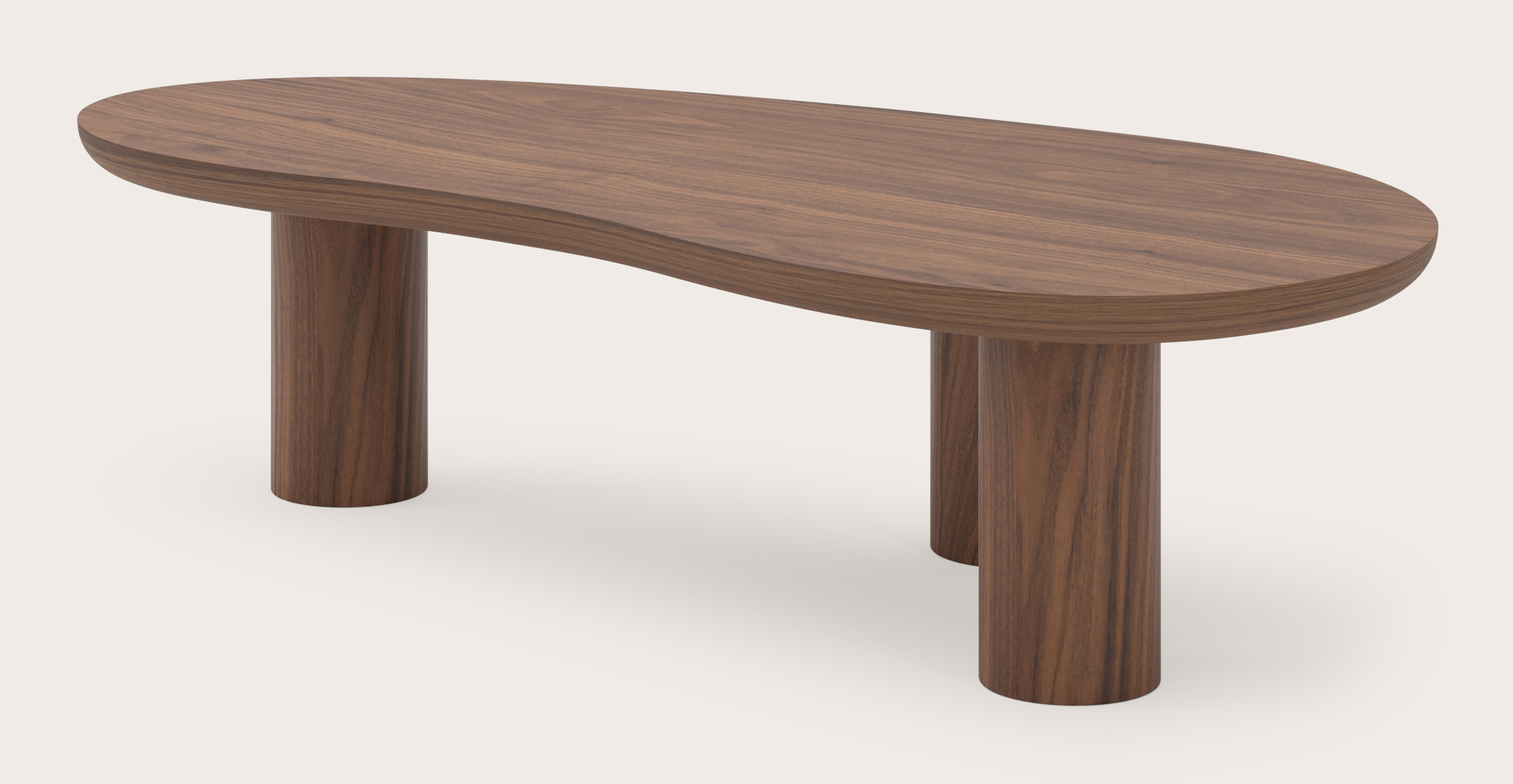 Salontafel Amato XSmall Rondo onderstel met blobvormig Amato blad in walnoot 113 x 56 x 29 cm