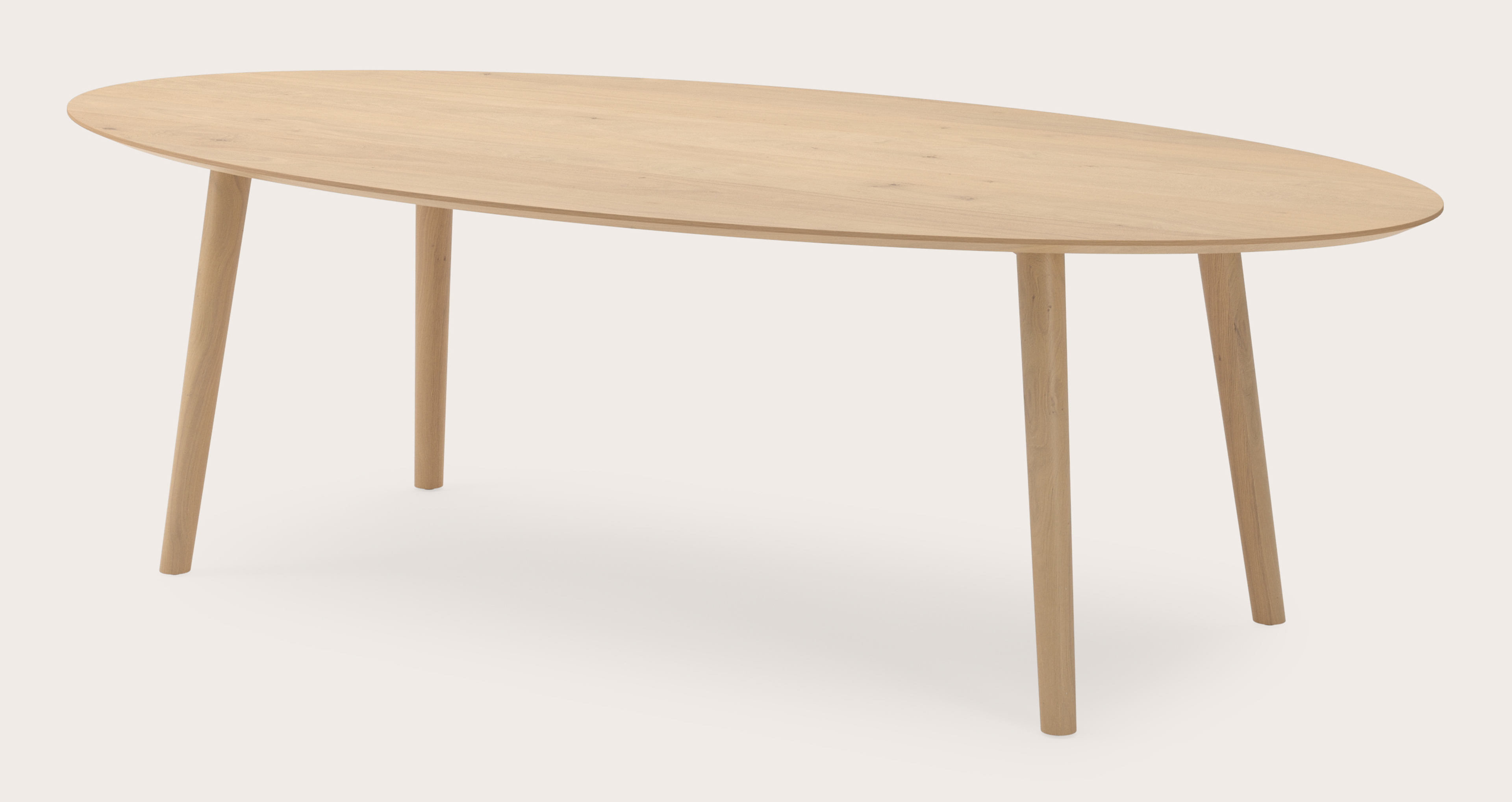Table de salle à manger Conico armature en chêne couleur naturelle avec plateau Finesso en forme ovale en chêne couleur naturelle 260 x 130 x 77 cm