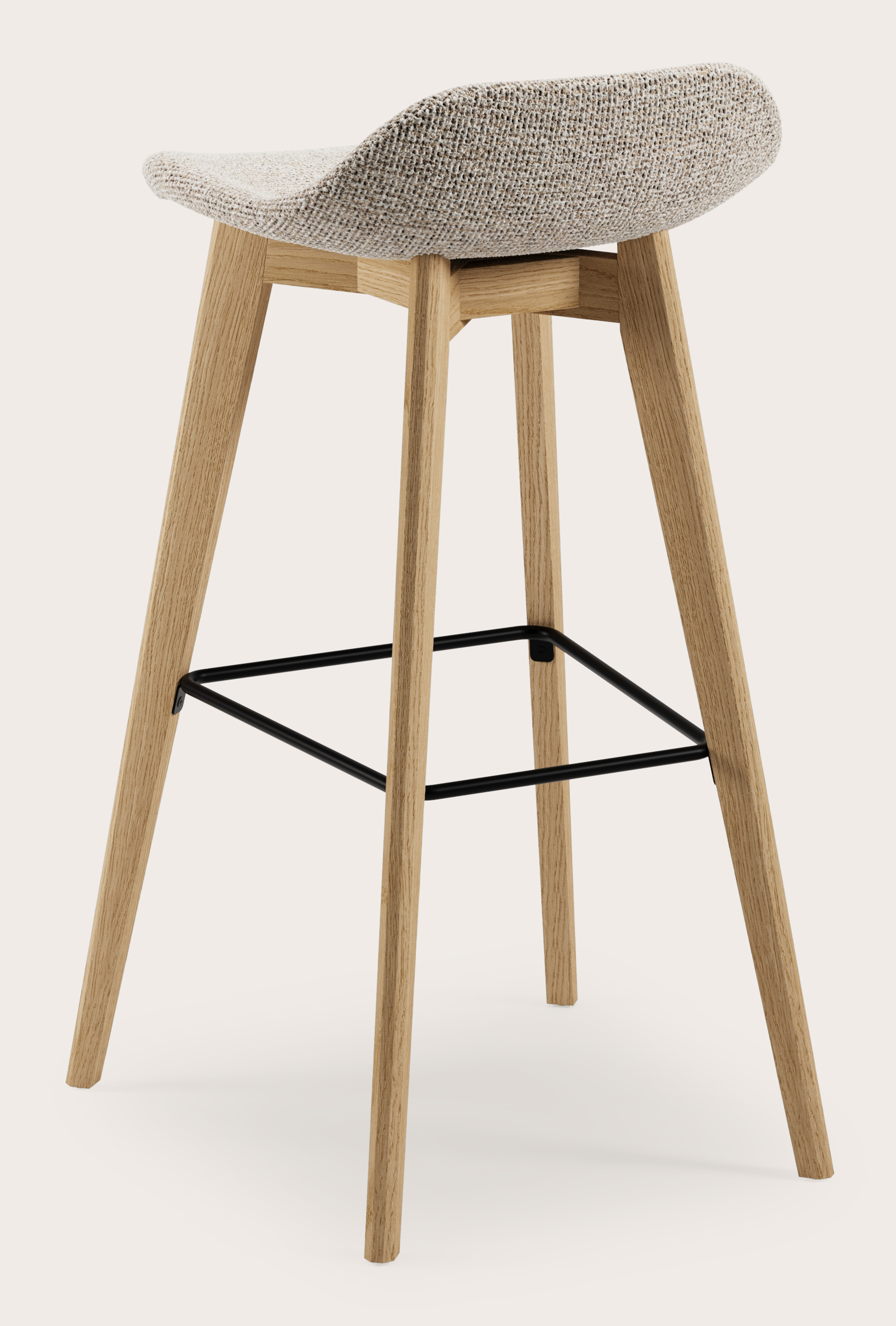 Vasco hoge barstoel in natuurkleurige eik met zitting in Fresco stof Natural