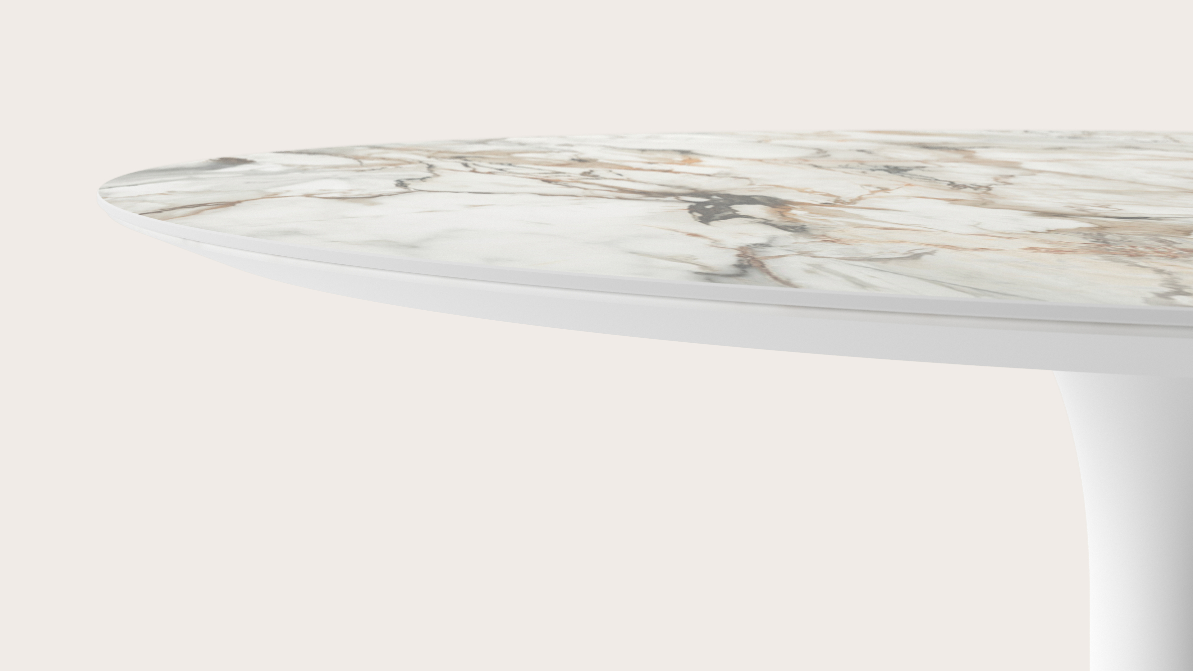 Table de salle à manger Tulipo armature en métal blanc avec plateau Ceramo rond en céramique en couleur Calacatta Luxe Ø140 x 77 cm