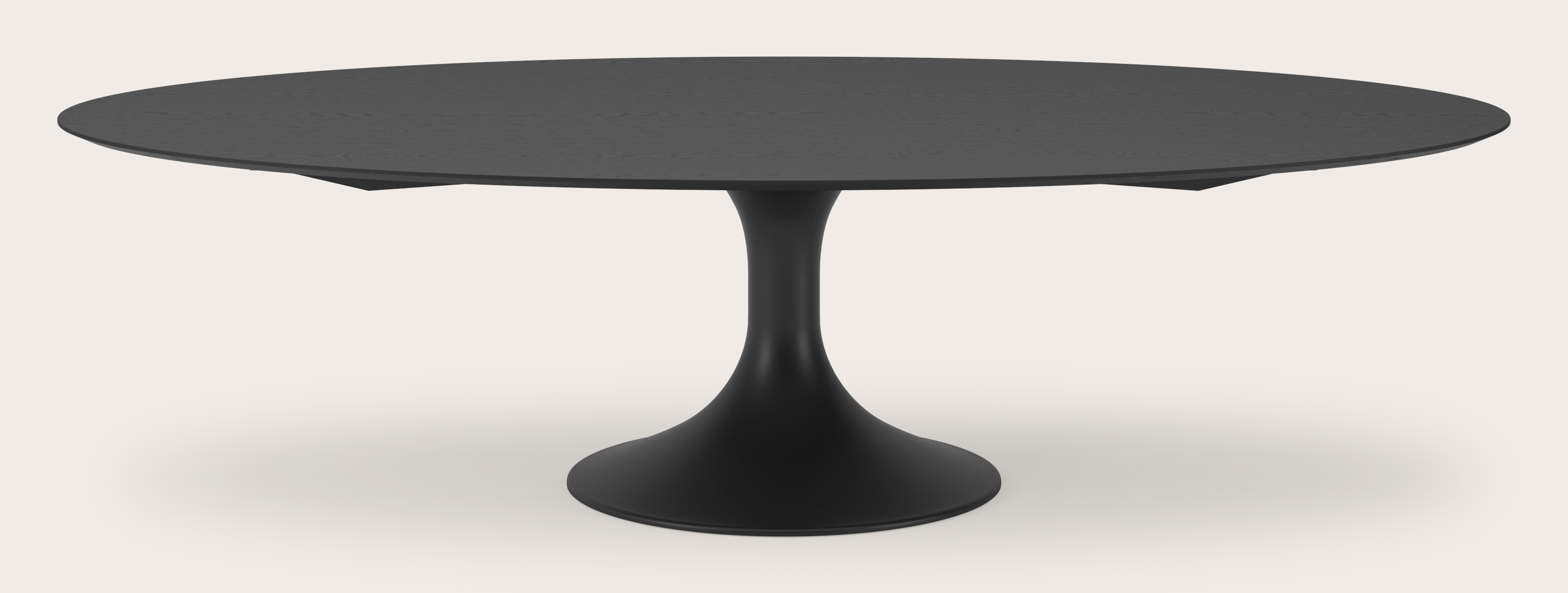 Eettafel Tulipo onderstel in zwart metaal met ovaal Finesso blad in zwarte eik 300 x 140 x 76.80 cm