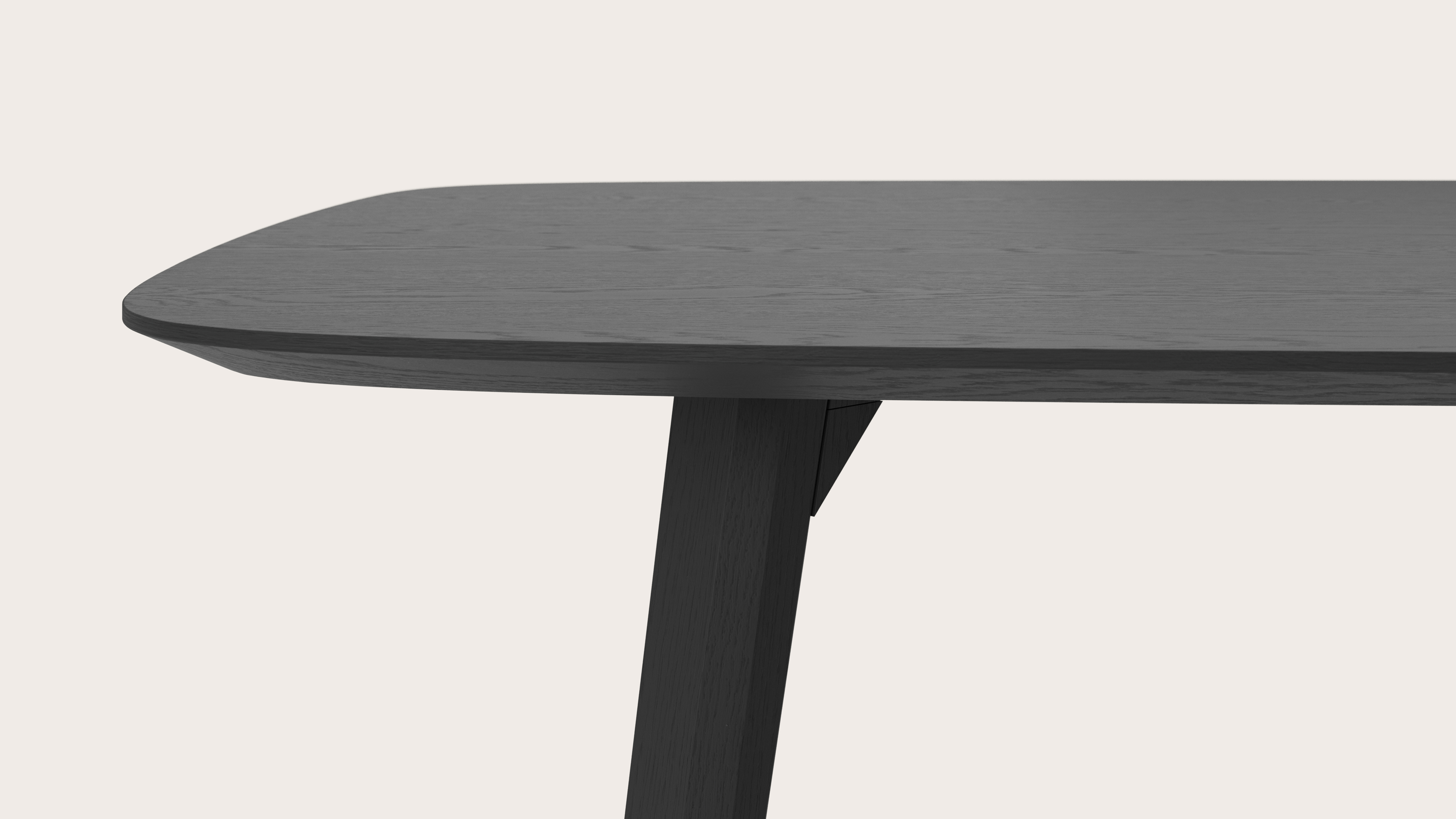 Table de salle à manger Clino armature en chêne noir avec plateau Finesso en forme arrondi en chêne noir 260 x 110 x 77 cm