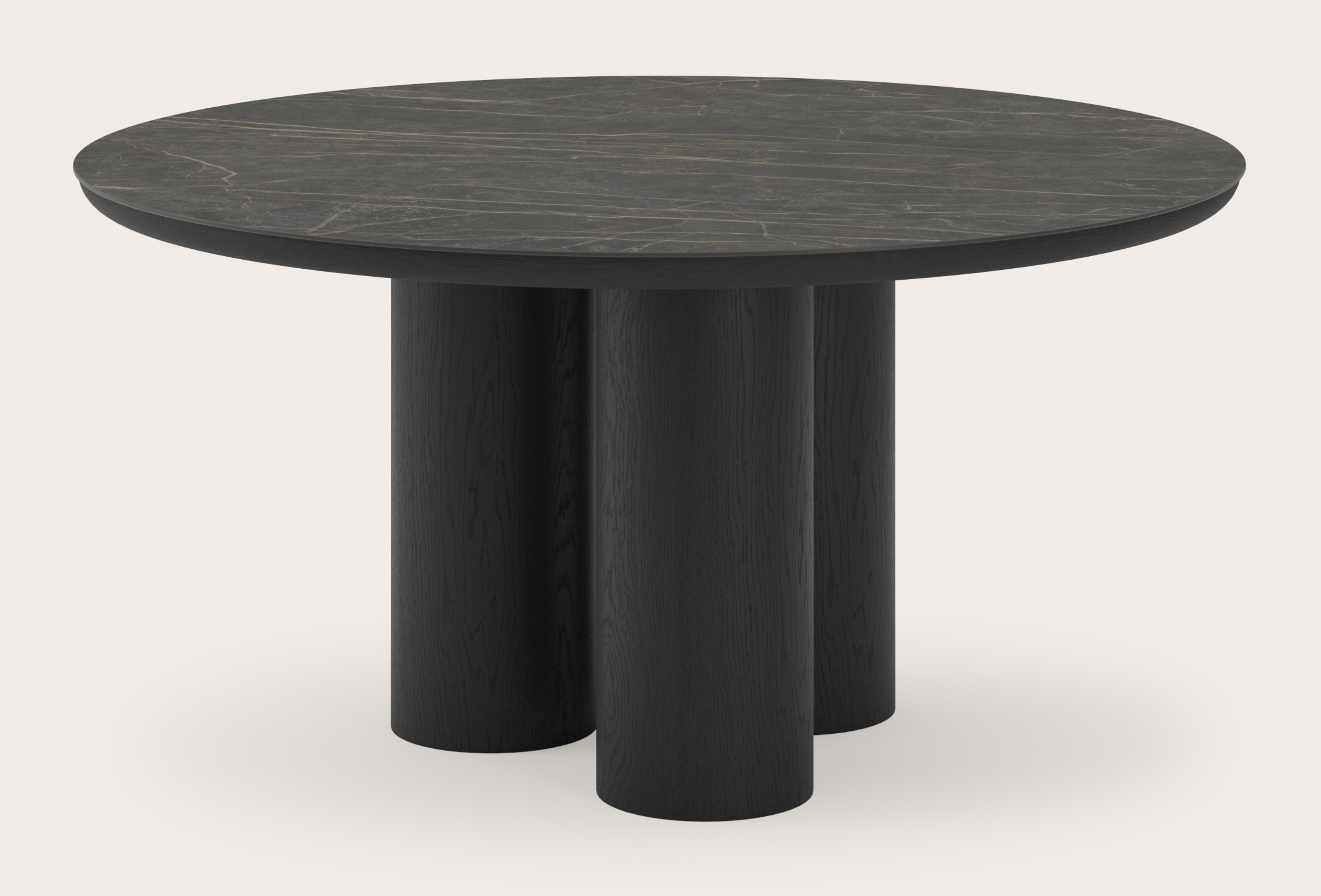 Table de salle à manger Amato Rondo armature en chêne noir avec plateau Ceramo rond en céramique en couleur Black Obsession Ø150 x 76 cm