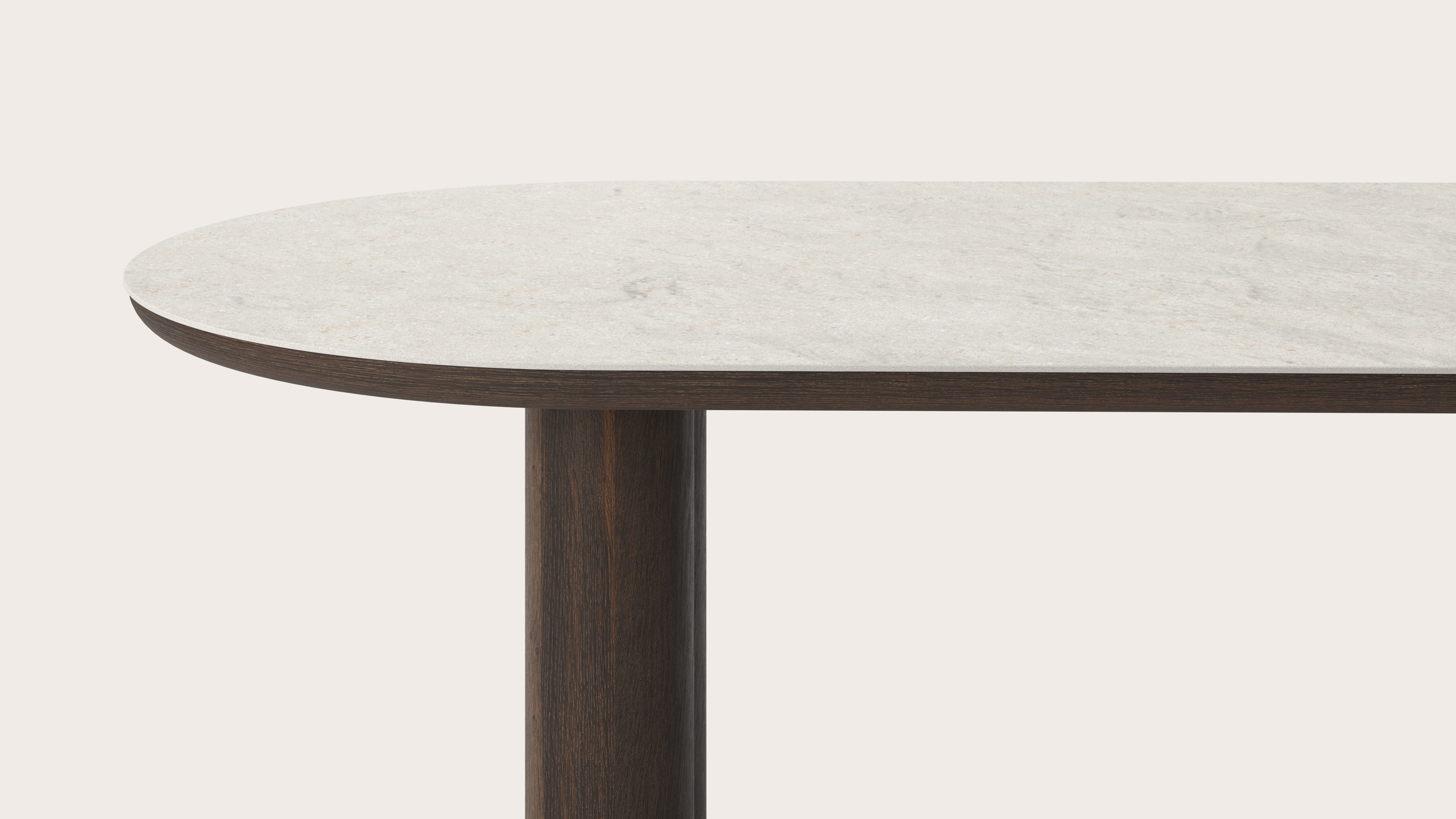 Table de salle à manger Amato Rondo armature en chêne fumé avec plateau Ceramo ovale plat en céramique en couleur Shilin 220 x 110 x 76 cm