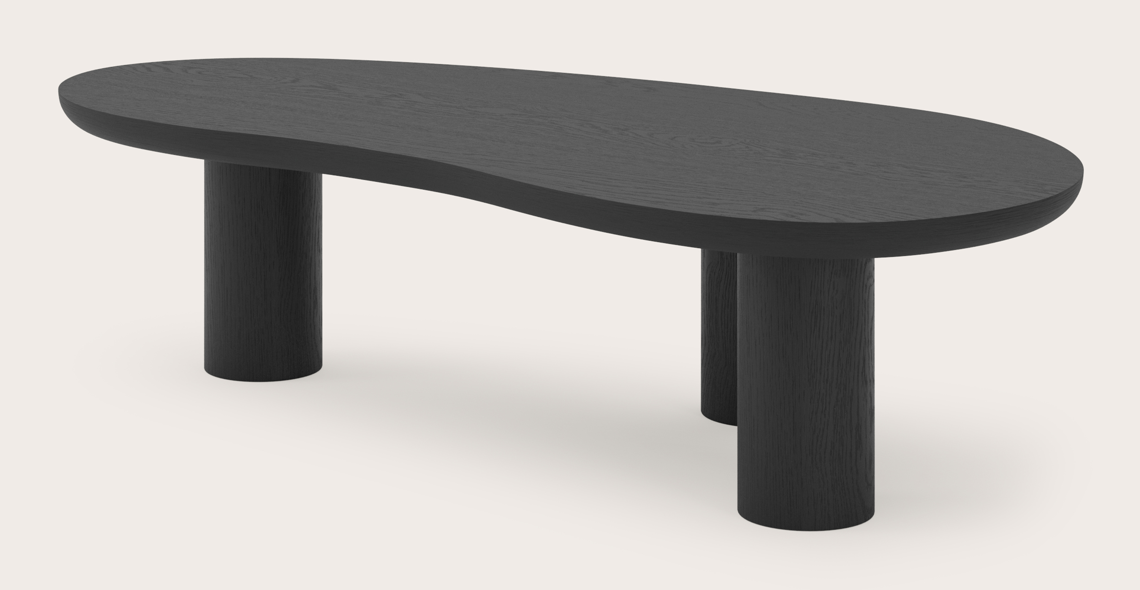 Table basse Amato XSmall Rondo armature avec plateau Amato en forme blob en chêne noir 113 x 56 x 29 cm