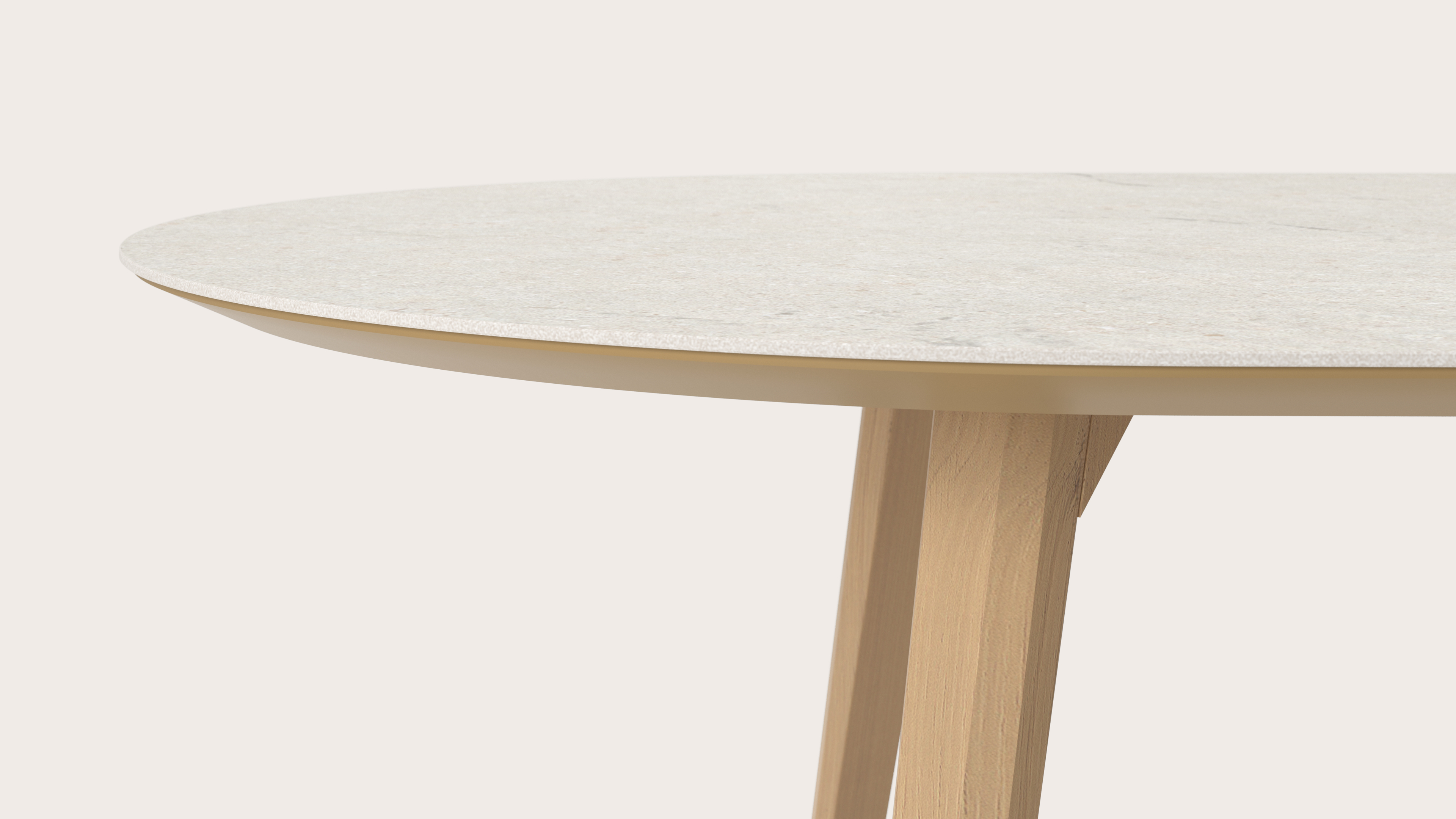 Table de salle à manger Clino armature en chêne couleur naturelle avec plateau Ceramo ovale plat en céramique en couleur Shilin 260 x 115 x 77 cm