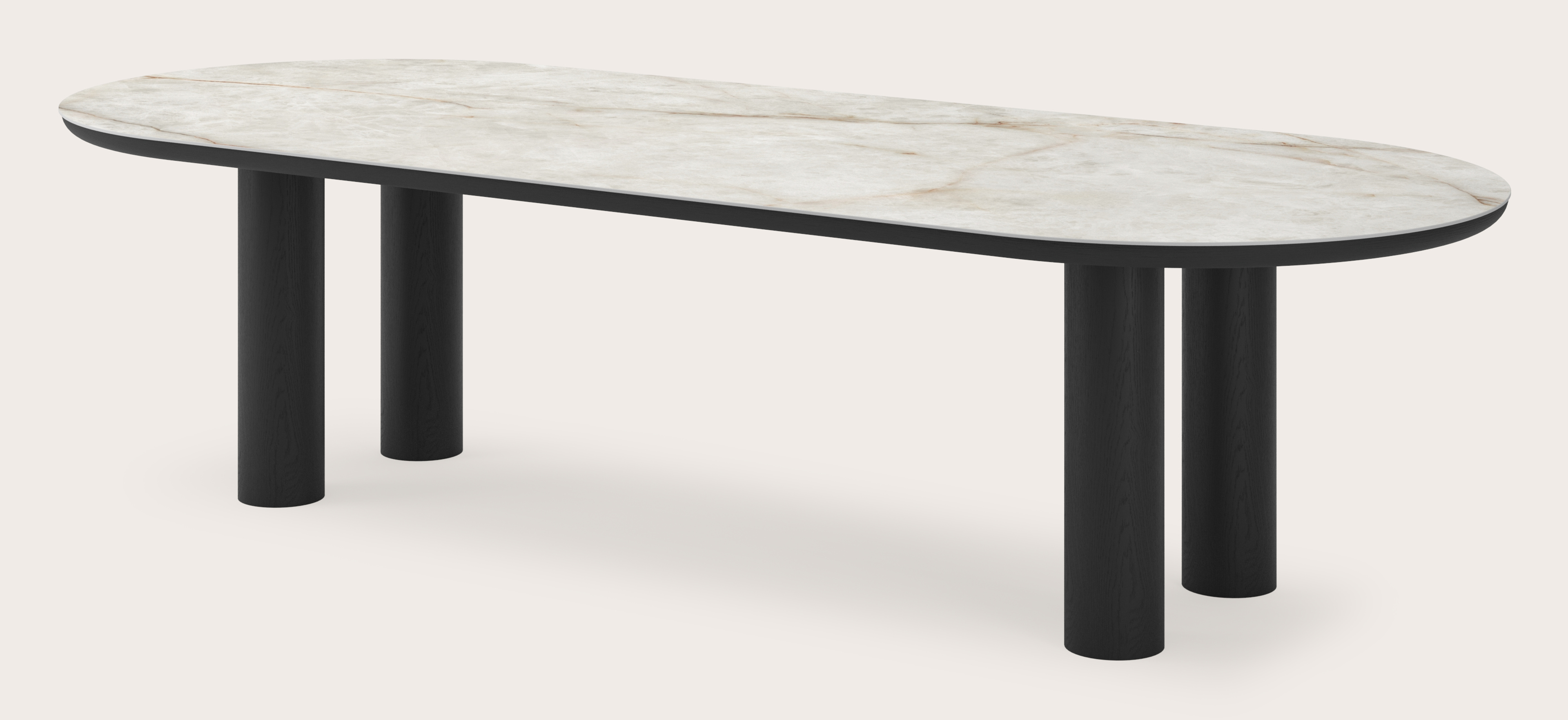 Table de salle à manger Amato Rondo armature en chêne noir avec plateau Ceramo ovale plat en céramique en couleur Himalaya 300 x 120 x 76 cm