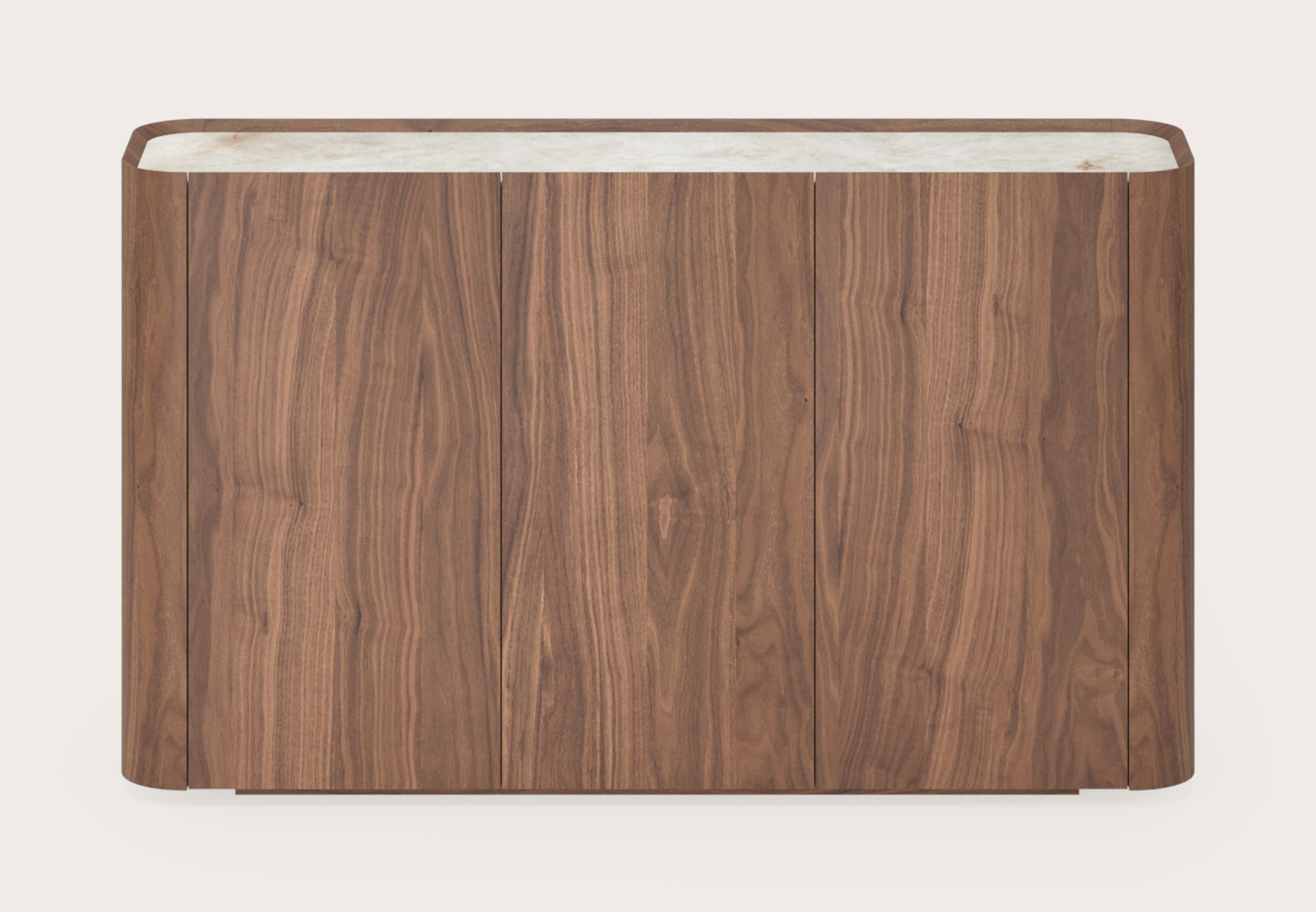 Curvato halkast in walnoot met volkeramisch Ceramo blad in kleur Himalaya 138x36x78cm