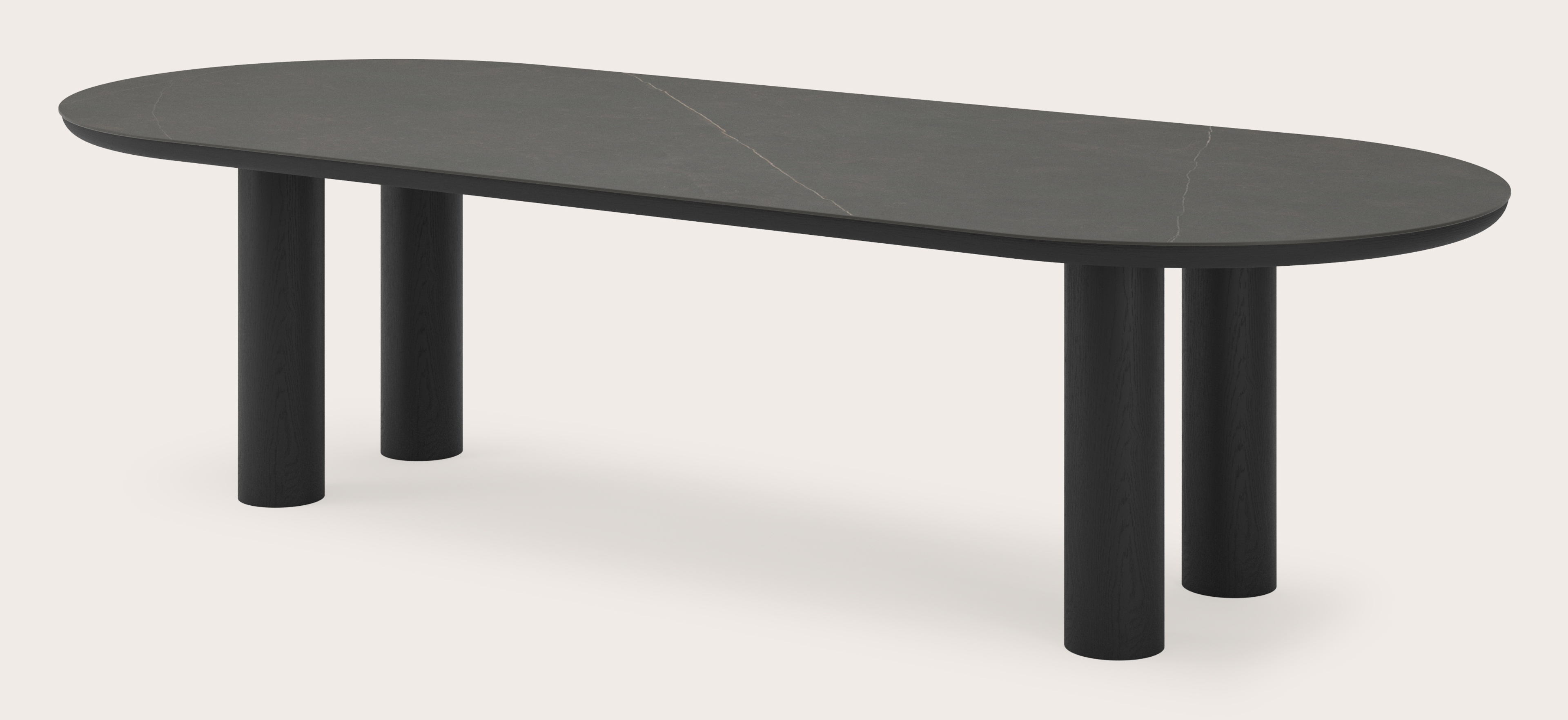 Table de salle à manger Amato Rondo armature en chêne noir avec plateau Ceramo ovale plat en céramique en couleur Calatorao 300 x 120 x 76 cm