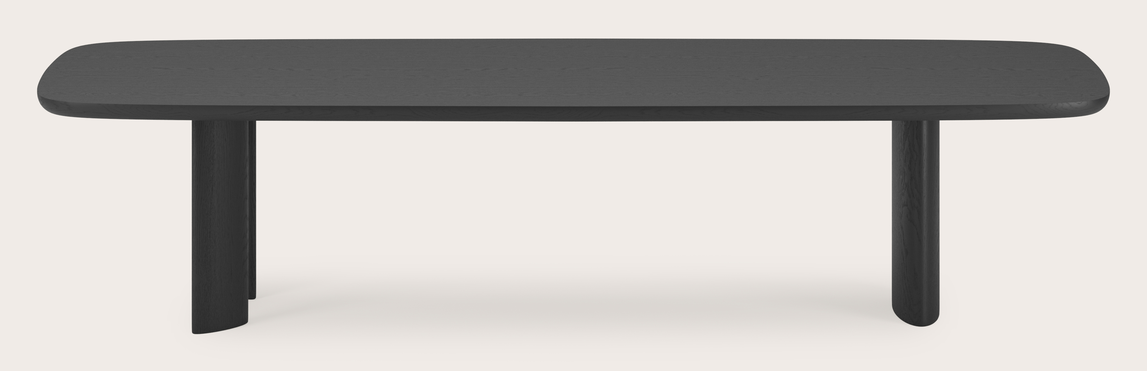 Eettafel Amato Ellipso onderstel met bootvormig Amato blad in zwarte eik 340 x 120 x 79 cm