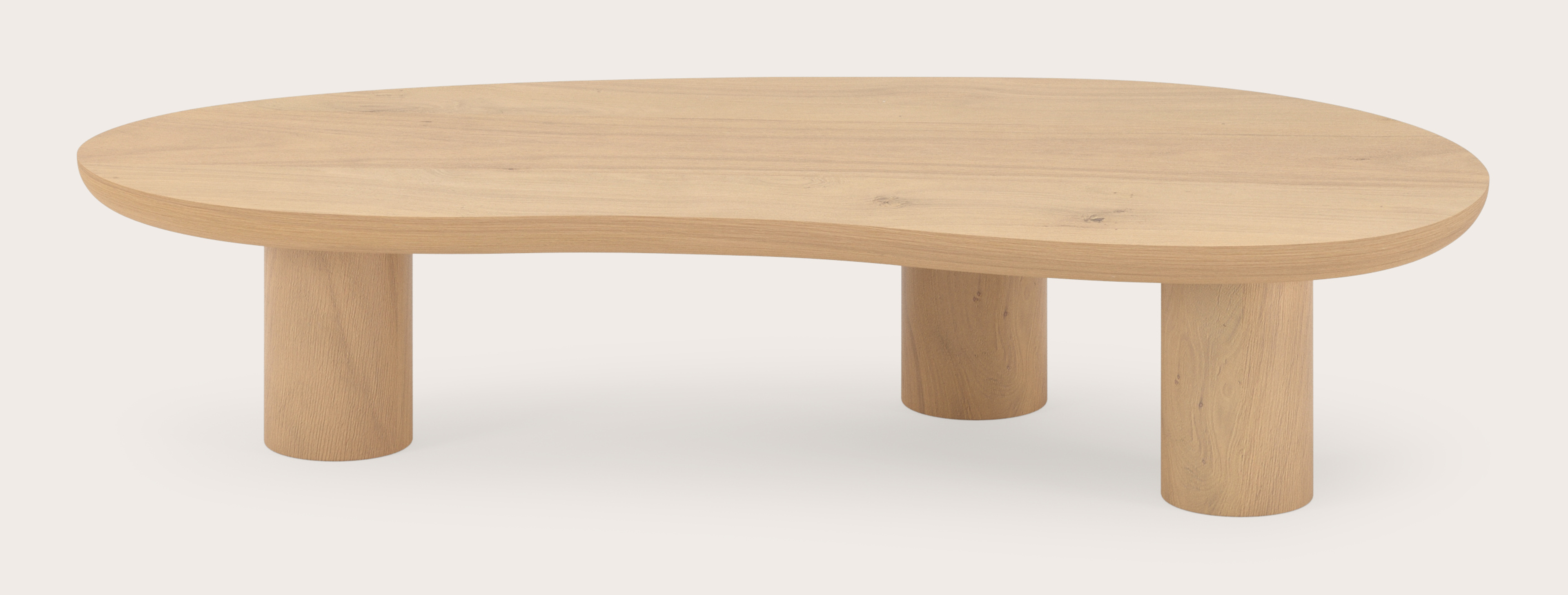 Table basse Amato XSmall Rondo armature avec plateau Amato en forme blob en chêne couleur naturelle 113 x 56 x 24 cm