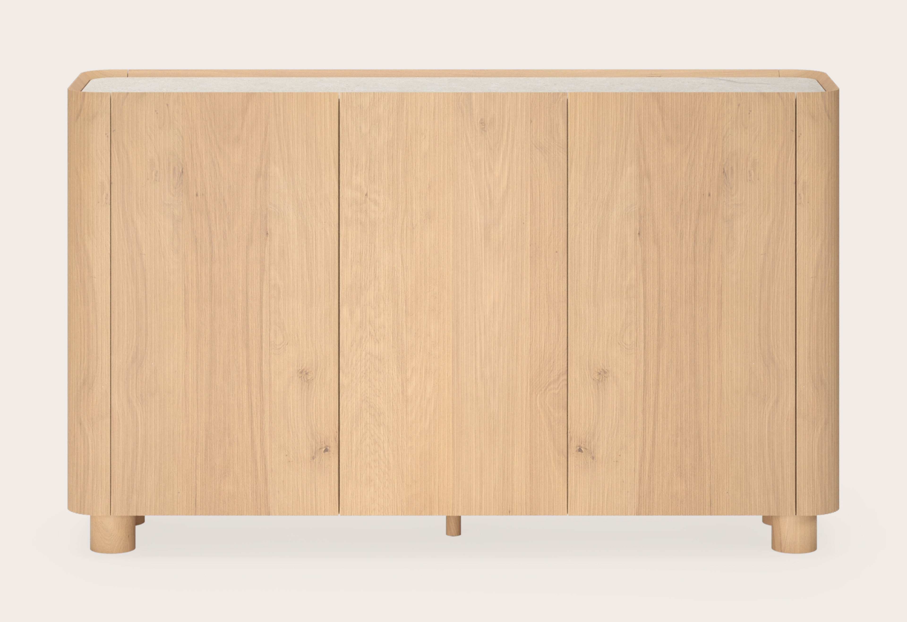 Grivato hoge dressoir in natuurkleurige eik met ronde houten poten met volkeramisch Ceramo blad in kleur Shilin 169 x 45 x 102 cm