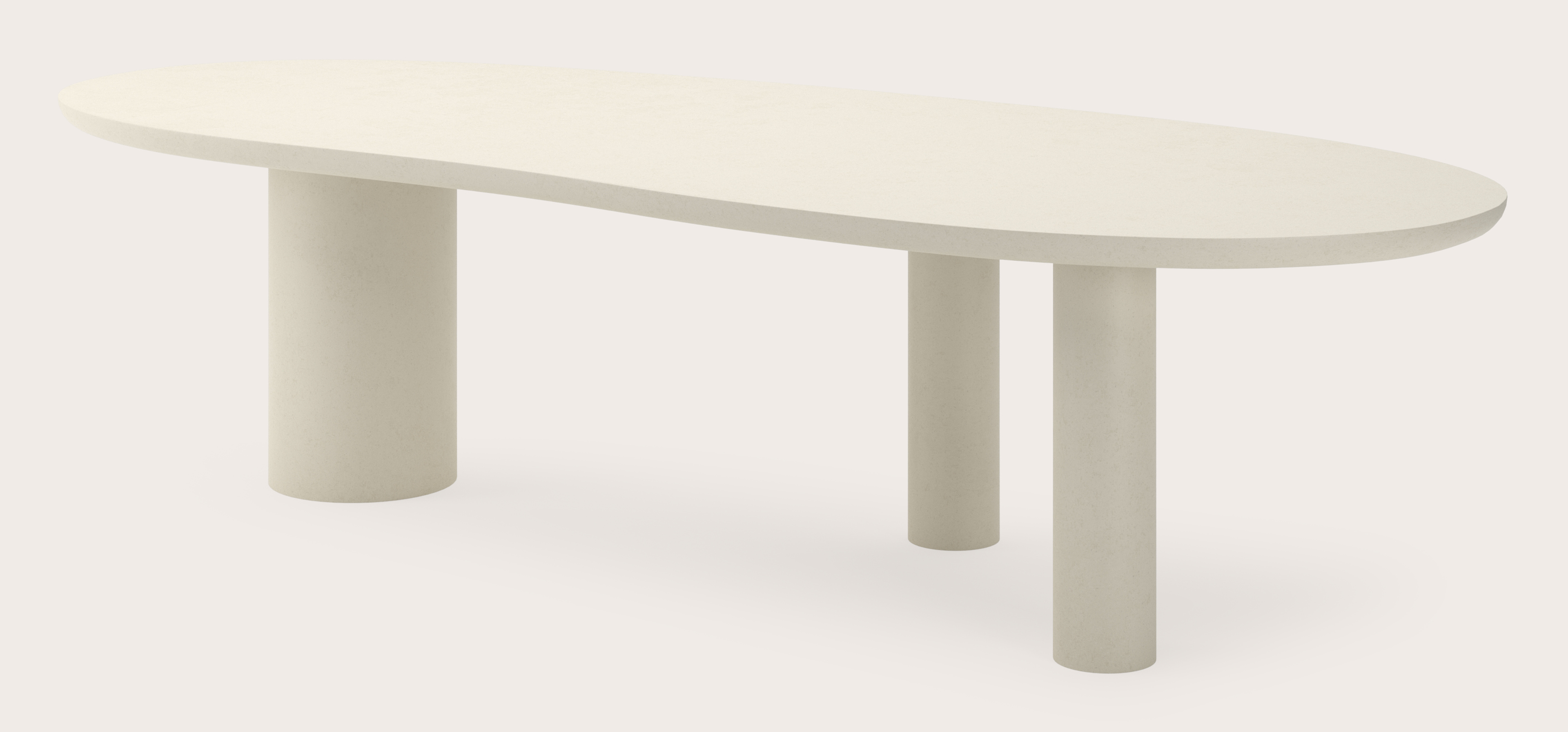 Eettafel Amato Rondo onderstel met blobvormig Amato blad in Claylime in kleur Ecru 300 x 122 x 79 cm