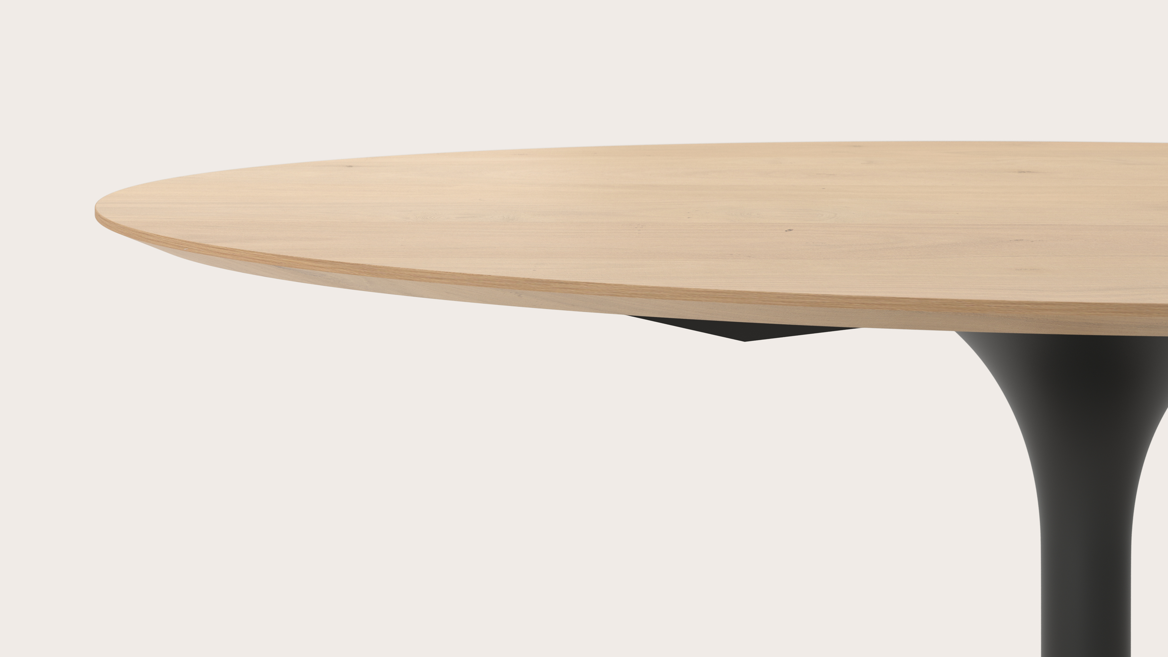 Table de salle à manger Tulipo armature en métal noir avec plateau Finesso en forme ovale en chêne couleur naturelle 180 x 110 x 76.80 cm