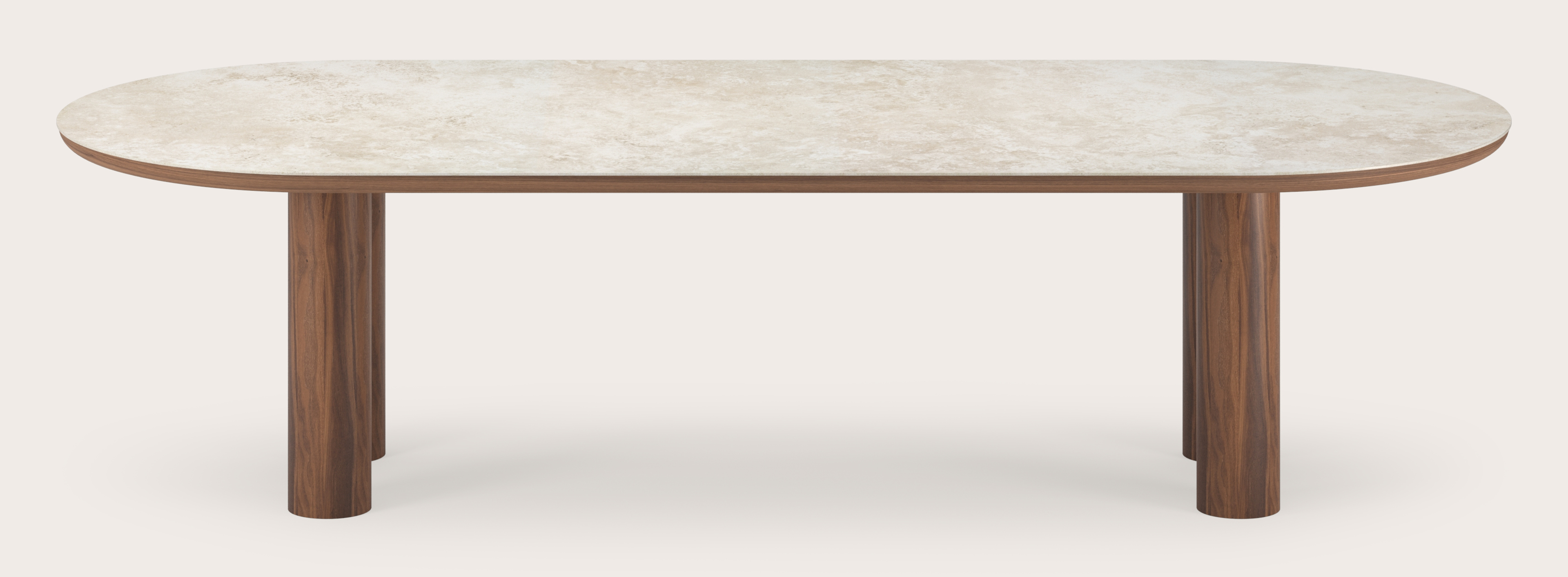 Table de salle à manger Amato Rondo armature en noyer avec plateau Ceramo ovale plat en céramique en couleur Rapolano 300 x 120 x 76 cm