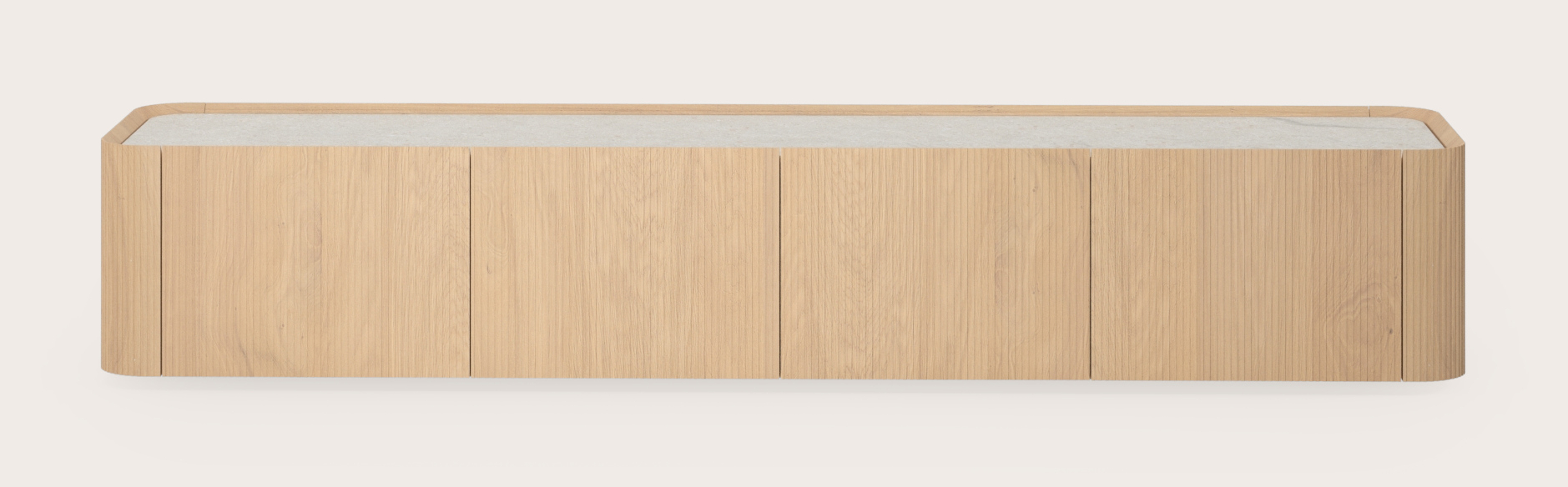 Meuble tv Grivato en chêne couleur naturelle avec plateau Ceramo en céramique en couleur Shilin 203 x 45 x 34 cm
