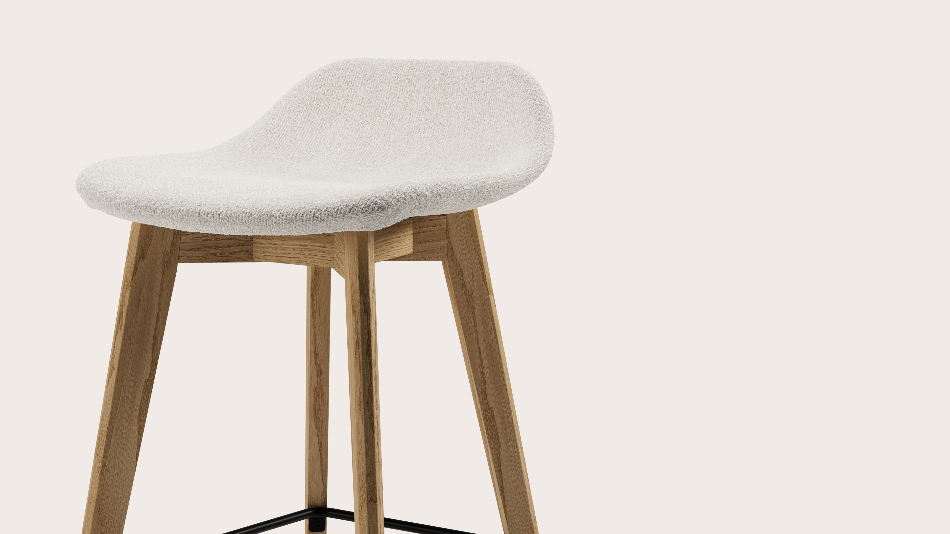Vasco tabouret de bar haute chêne couleur naturelle avec assise en Nova tissu Pearl
