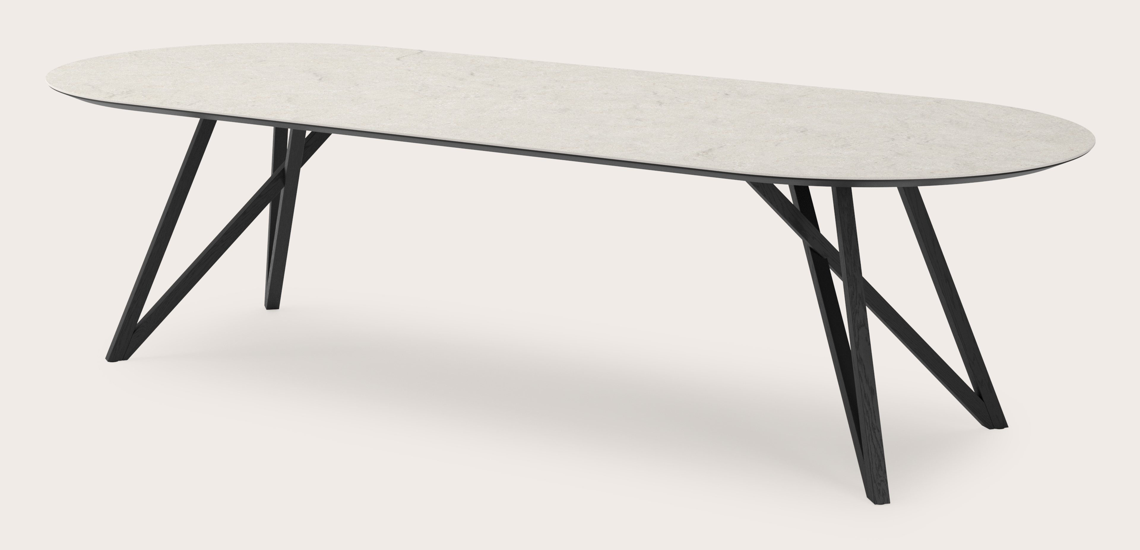 Table de salle à manger Ragno armature en chêne noir avec plateau Ceramo ovale plat en céramique en couleur Shilin 300 x 120 x 77 cm