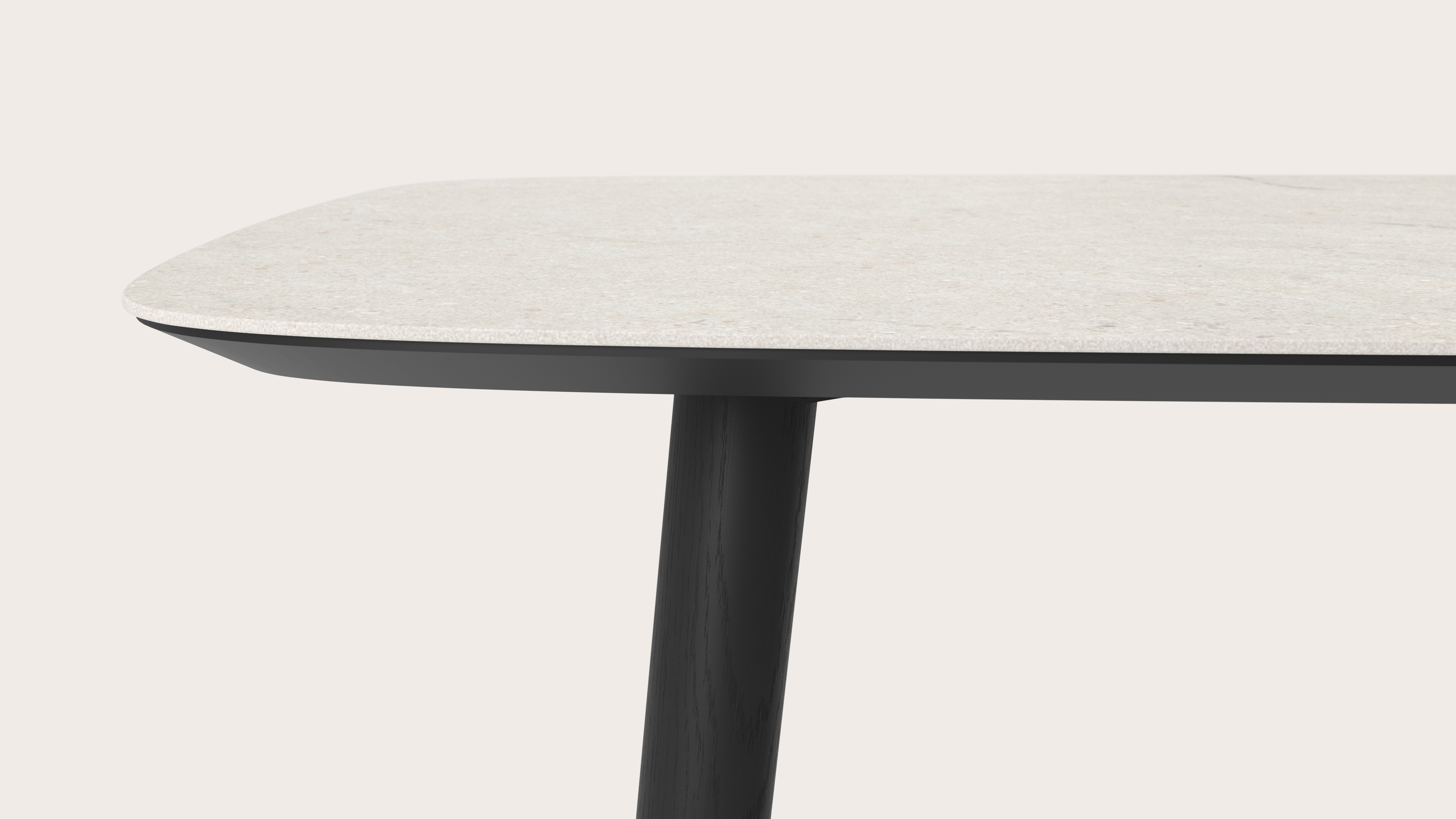 Table de salle à manger Conico armature en chêne noir avec plateau Ceramo forme arrondi en céramique en couleur Shilin 260 x 110 x 77 cm
