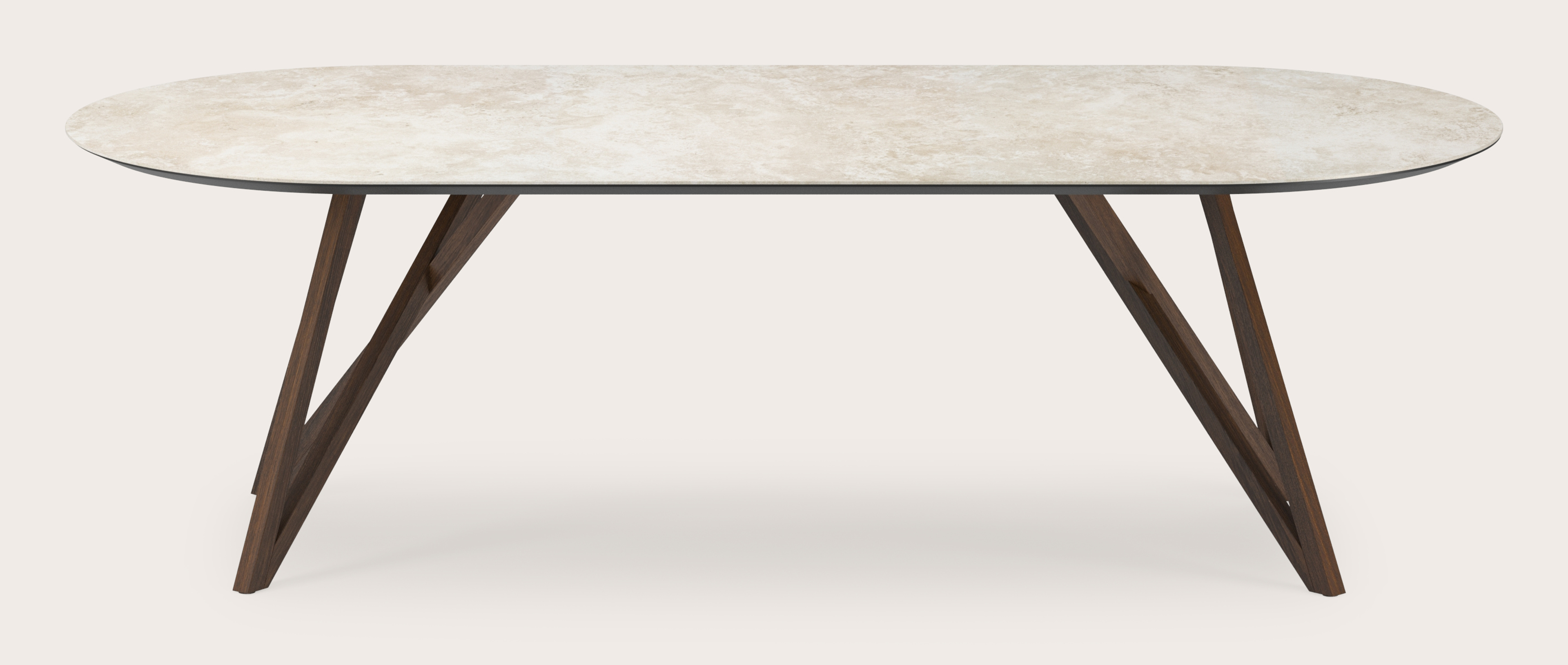 Table de salle à manger Ragno armature en chêne fumé avec plat plateau Ceramo ovale en céramique en couleur Rapolano 260 x 115 x 77 cm