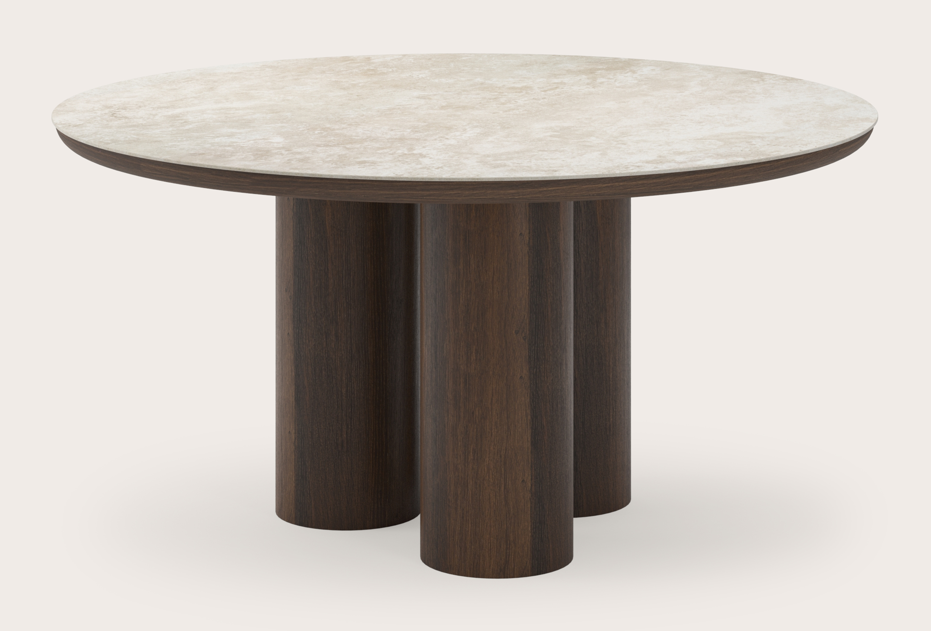 Table de salle à manger Amato Rondo armature en chêne fumé avec plateau Ceramo rond en céramique en couleur Rapolano Ø150 x 76 cm