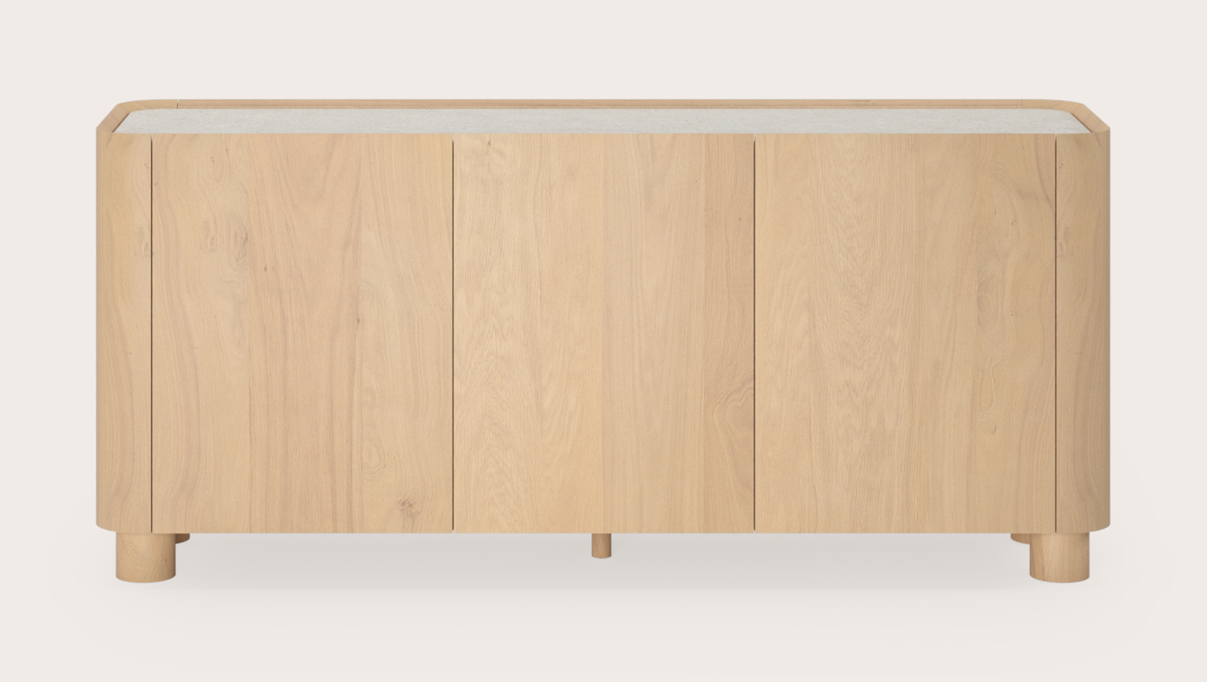 Buffet Curvato en chêne couleur naturelle avec pieds ronds en bois avec plateau Ceramo en céramique en couleur Shilin 169 x 45 x 76 cm