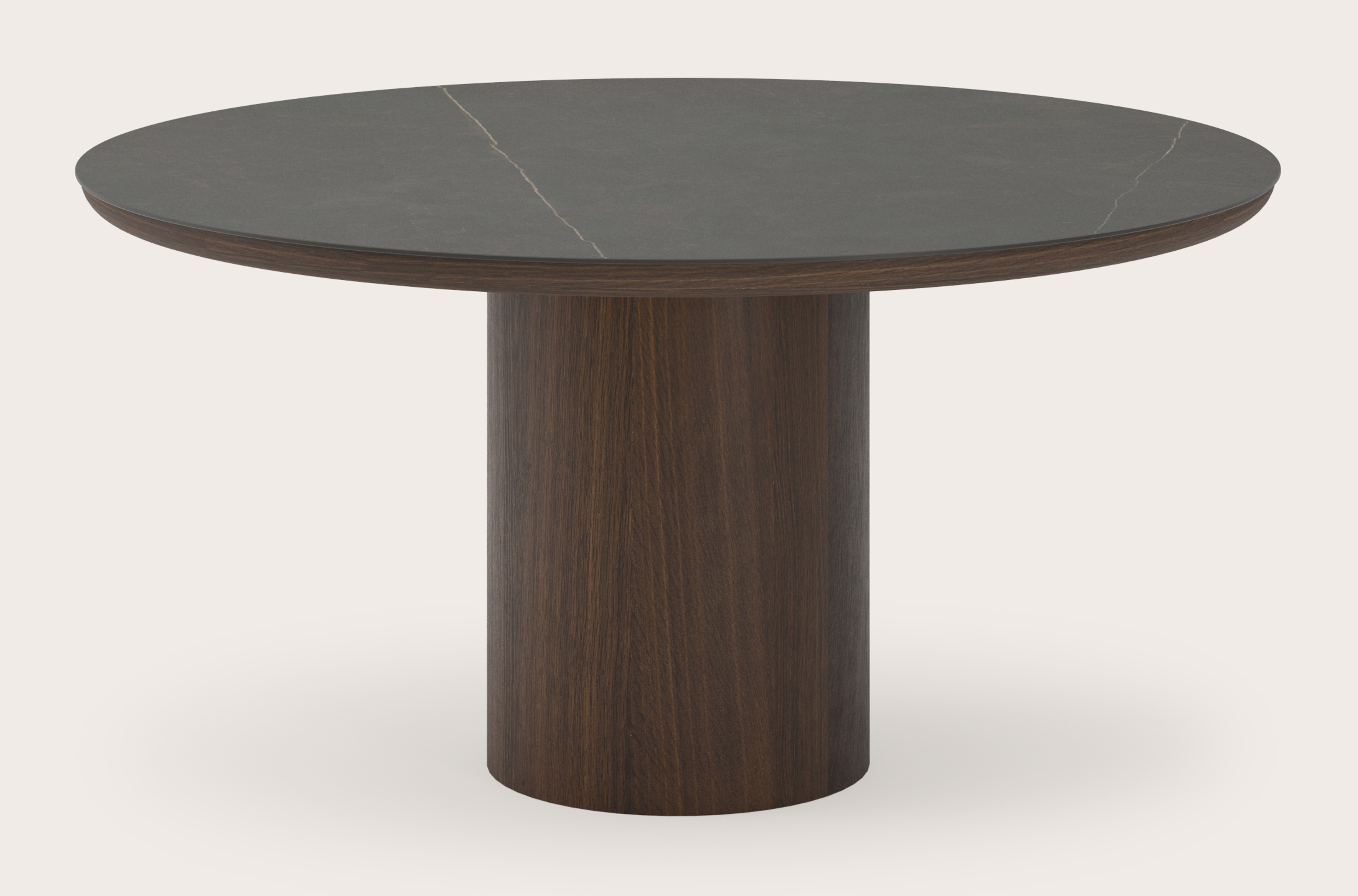 Table de salle à manger Amato Rondo armature en chêne fumé avec plateau Ceramo rond en céramique en couleur Calatorao Ø150 x 76 cm