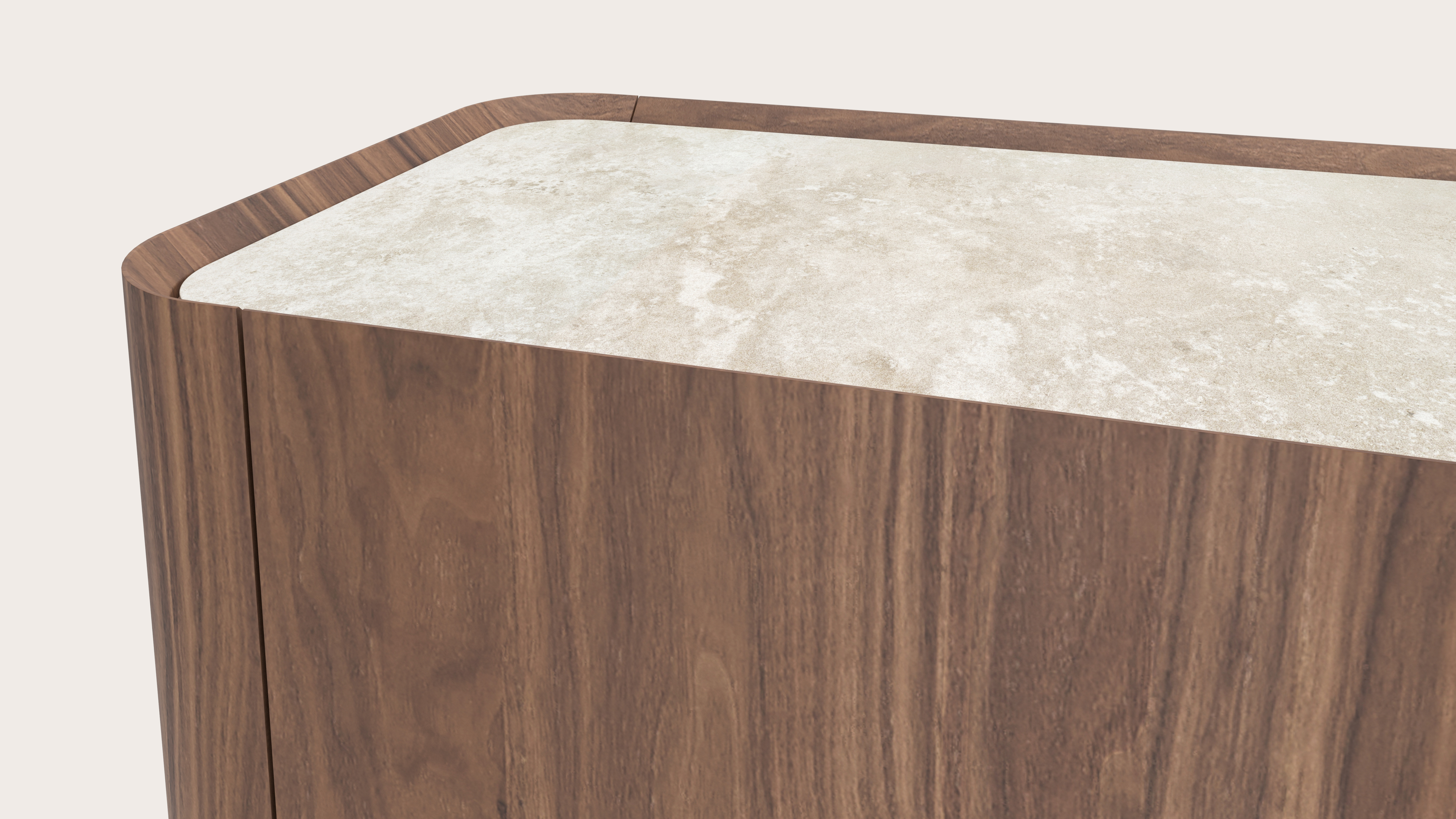 Buffet Curvato en noyer avec pieds ronds en métal avec plateau Ceramo en céramique en couleur Rapolano 249 x 45 x 84 cm