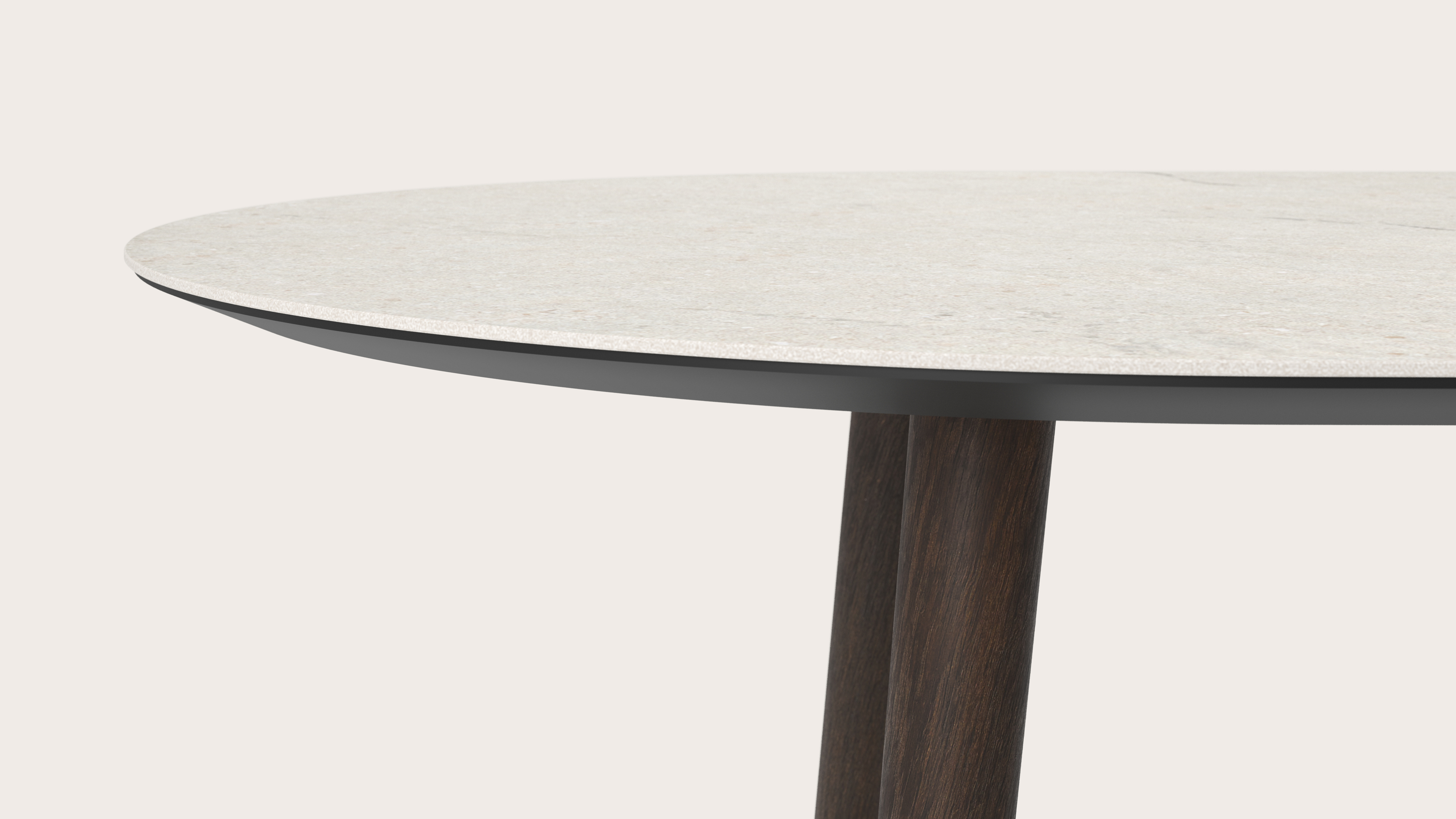Table de salle à manger Conico armature en chêne fumé avec plat plateau Ceramo ovale en céramique en couleur Shilin 300 x 120 x 77 cm