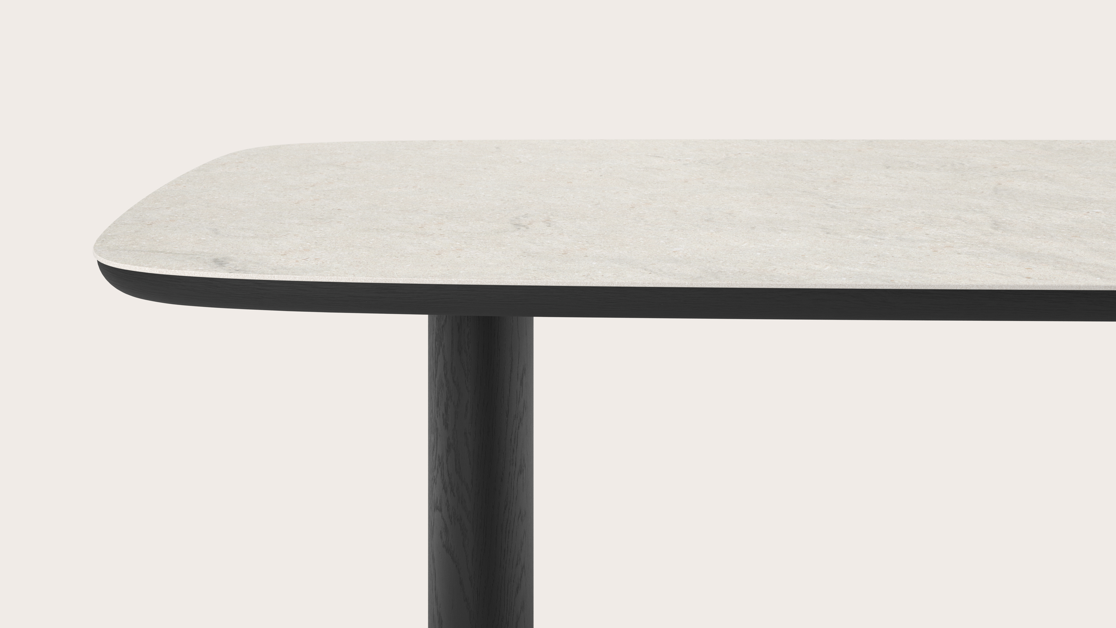 Table de salle à manger Amato Ellipso armature en chêne noir avec plateau Ceramo forme arrondie en céramique en couleur Shilin 300 x 115 x 76 cm