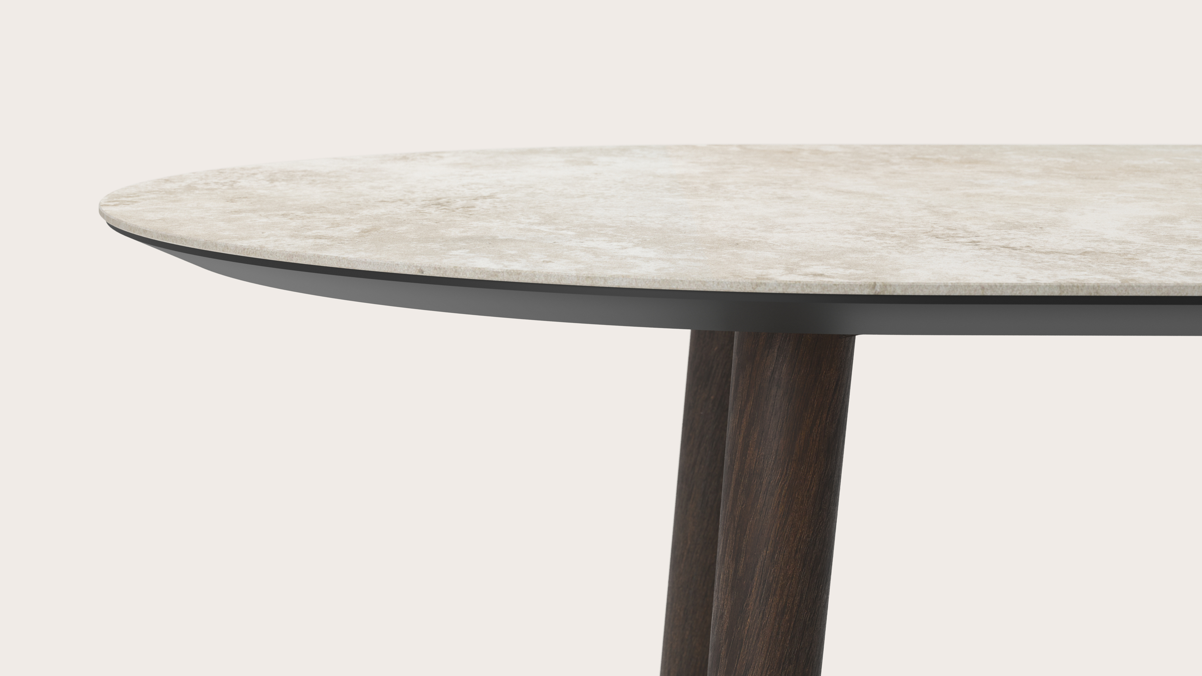 Table de salle à manger Conico armature en chêne fumé avec plat plateau Ceramo ovale en céramique en couleur Rapolano 220 x 110 x 77 cm