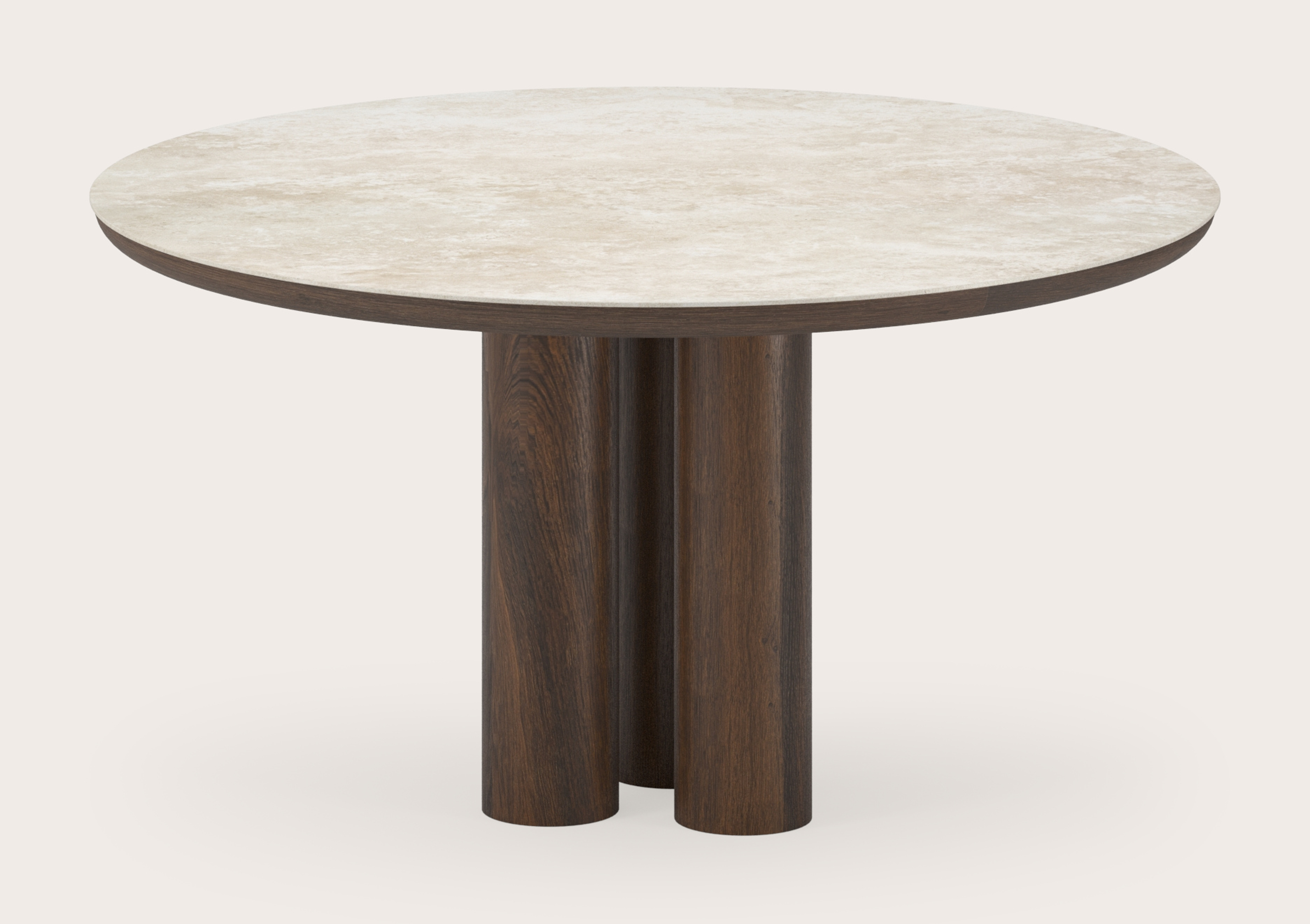 Table de salle à manger Amato Rondo armature en chêne fumé avec plateau Ceramo rond en céramique en couleur Rapolano Ø140 x 76 cm