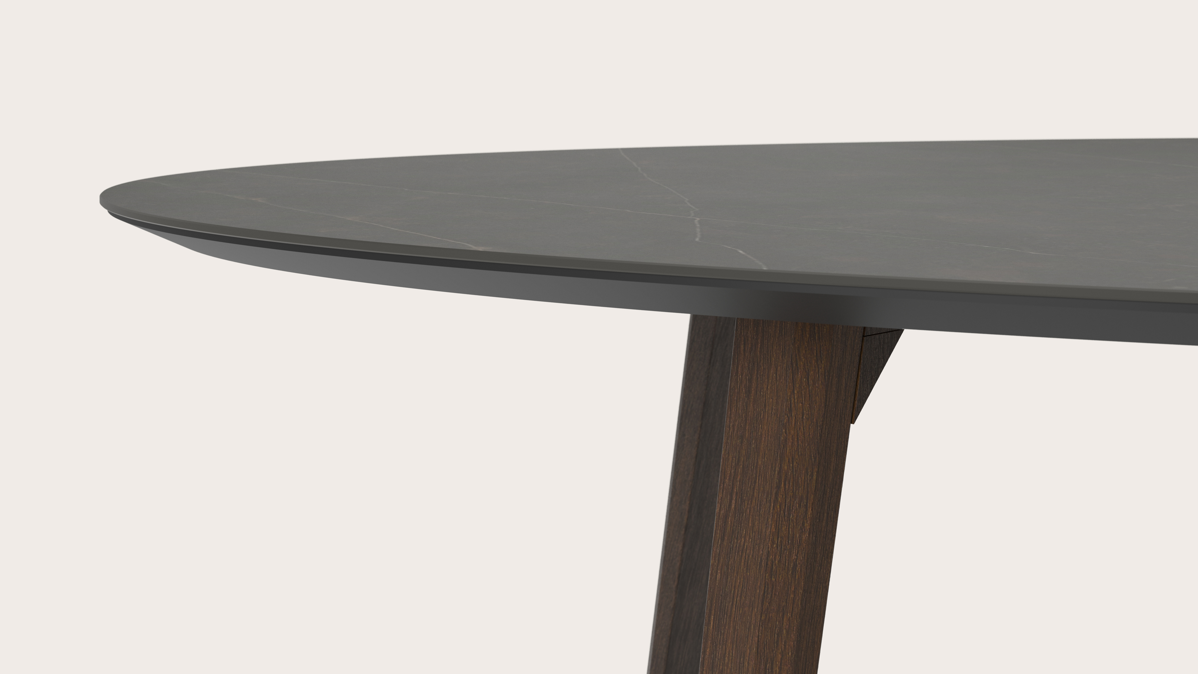 Table de salle à manger Clino armature en chêne fumé avec plateau Ceramo ovale en céramique en couleur Calatorao 300 x 140 x 77 cm
