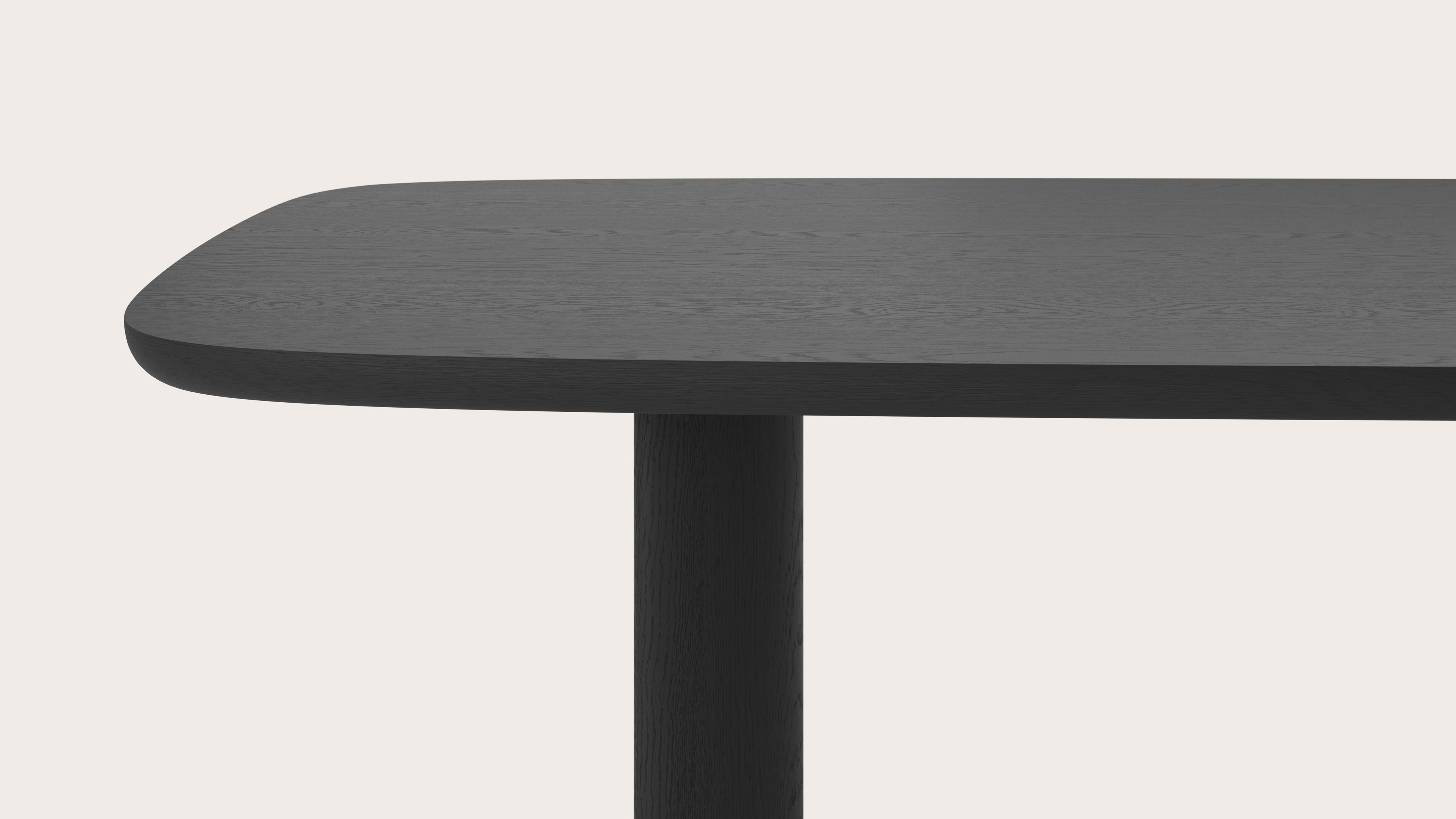 Eettafel Amato Ellipso onderstel met bootvormig Amato blad in zwarte eik 300 x 115 x 79 cm