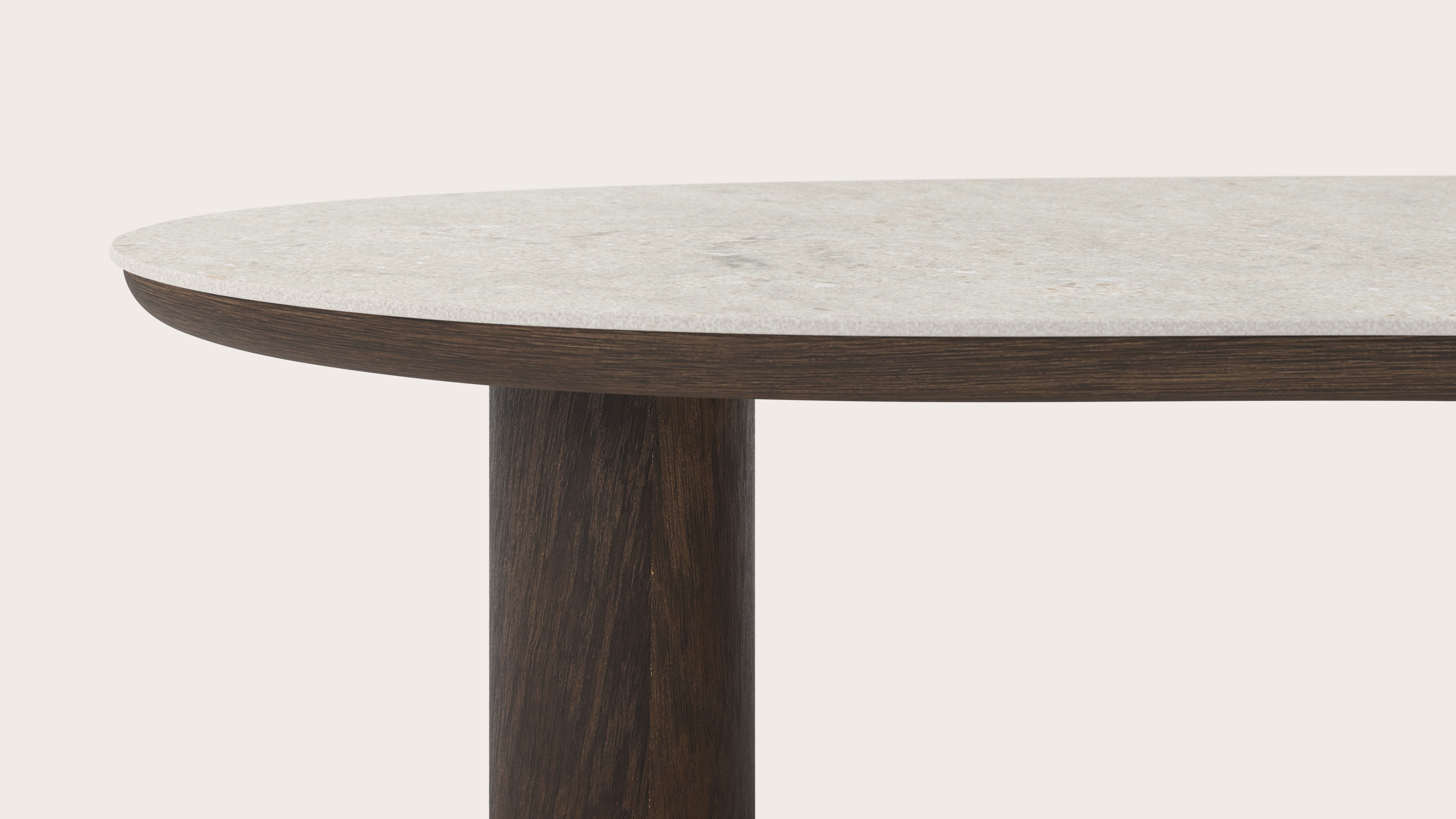 Salontafel Amato Rondo XSmall onderstel in gerookte eik met blobvormig volkeramisch Ceramo blad in kleur Shilin 135 x 68 x 29 cm