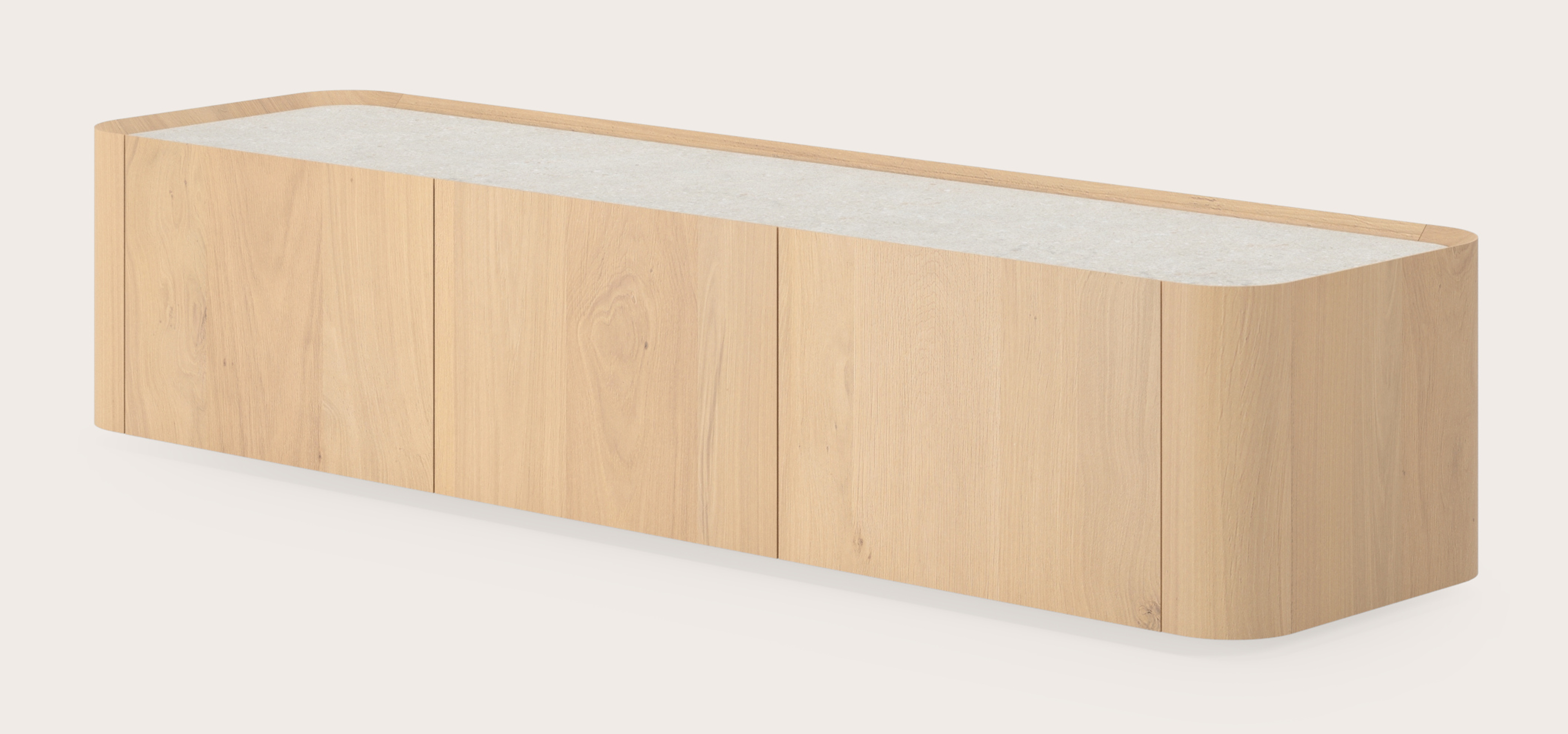 Meuble tv Curvato en chêne couleur naturelle avec plateau Ceramo en céramique en couleur Shilin 169 x 45 x 34 cm