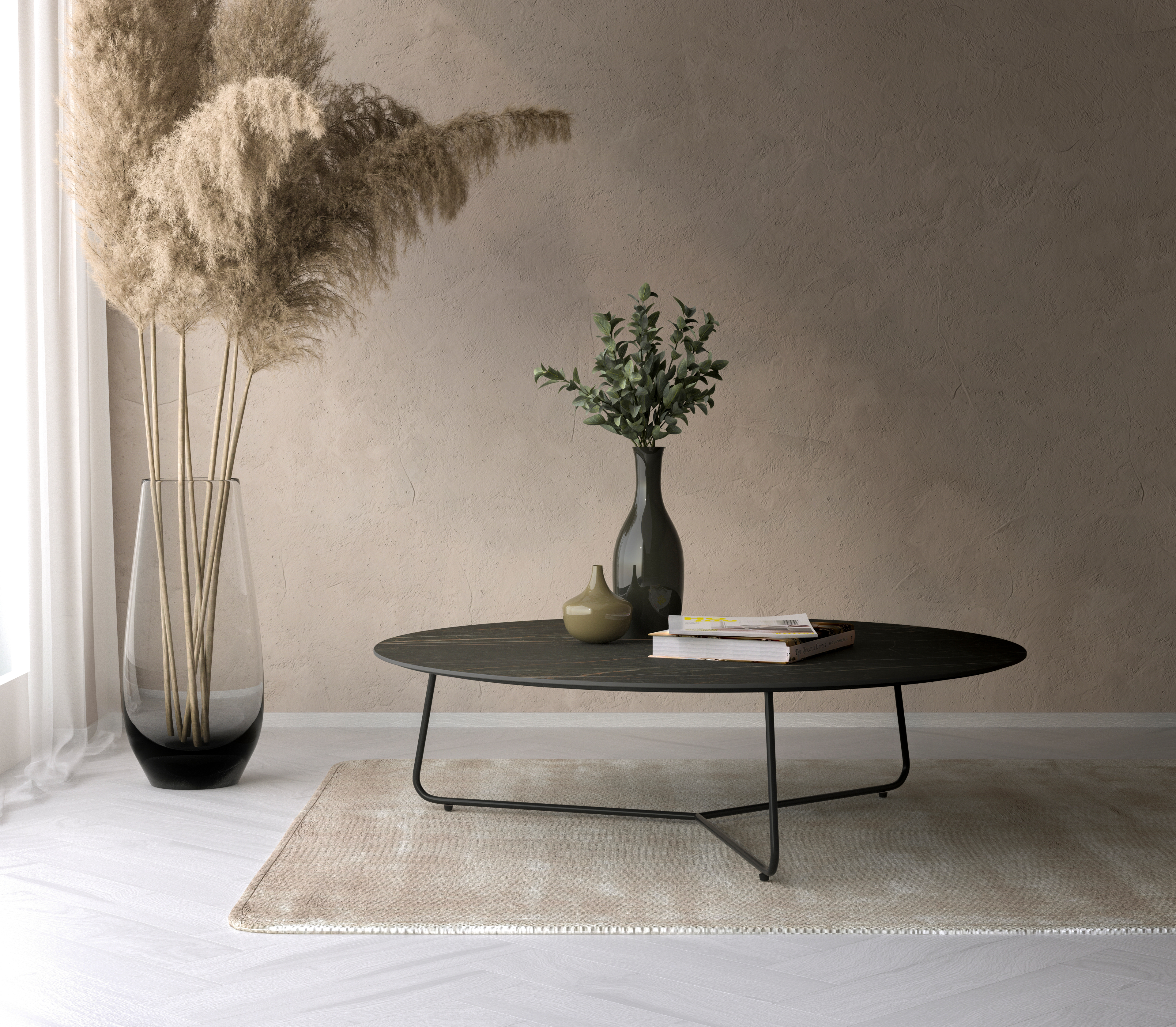 Table basse Marzo armature métal noir avec plateau de table Ceramo en céramique couleur Black Obsession
