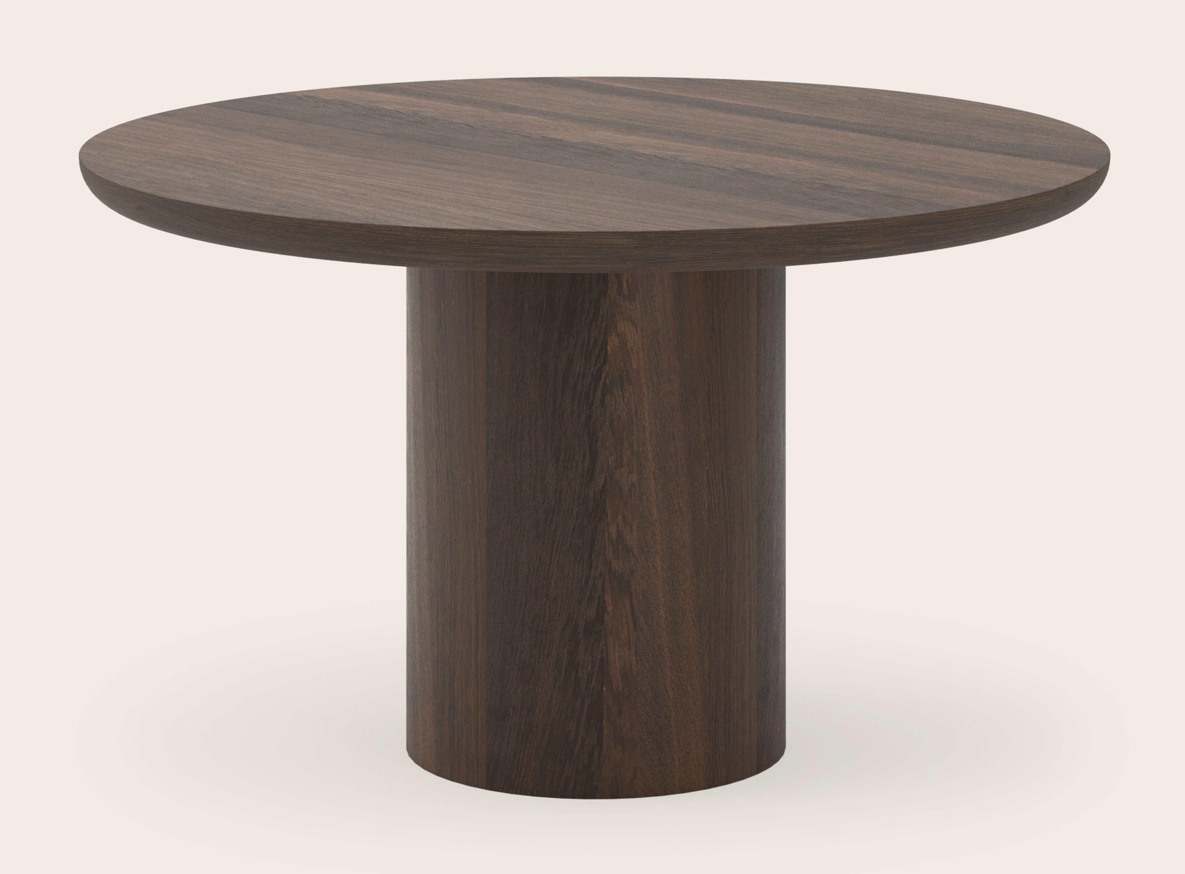 Eettafel Amato Rondo onderstel met rond Amato blad in gerookte eik  Ø130 x 76 cm