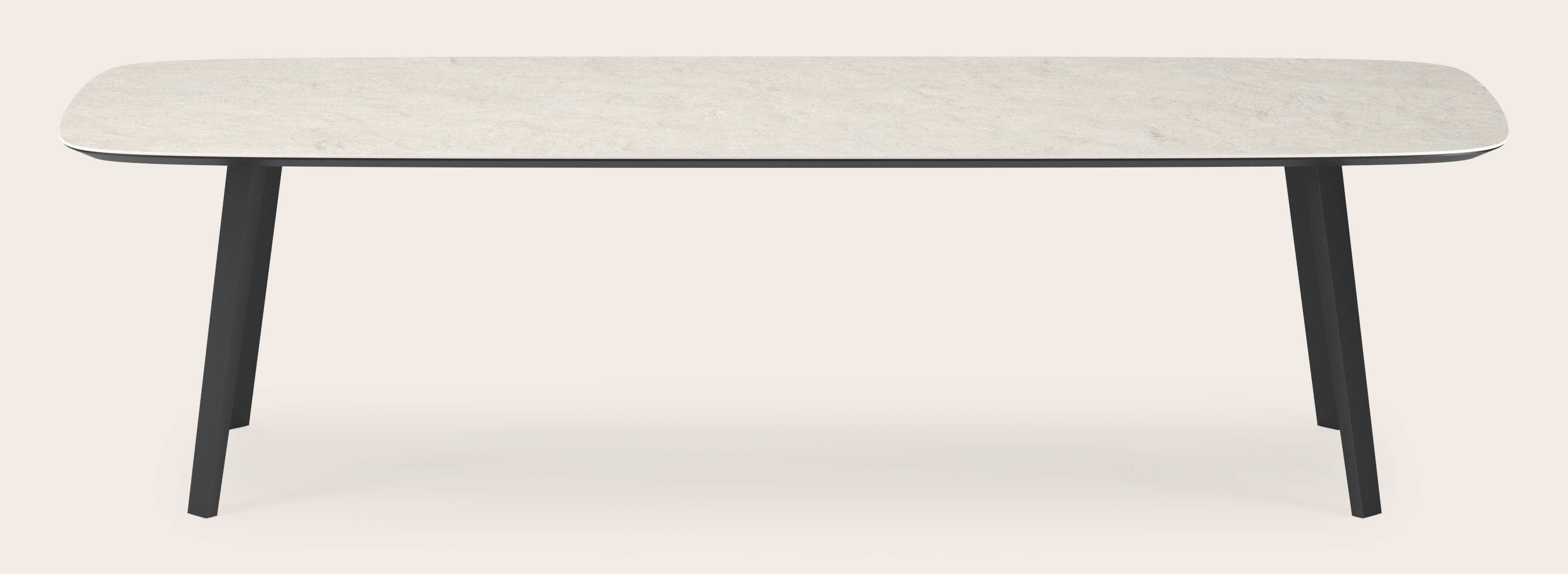 Table de salle à manger Clino armature en métal noir avec plateau Ceramo forme arrondi en céramique en couleur Shilin 300 x 115 x 77 cm