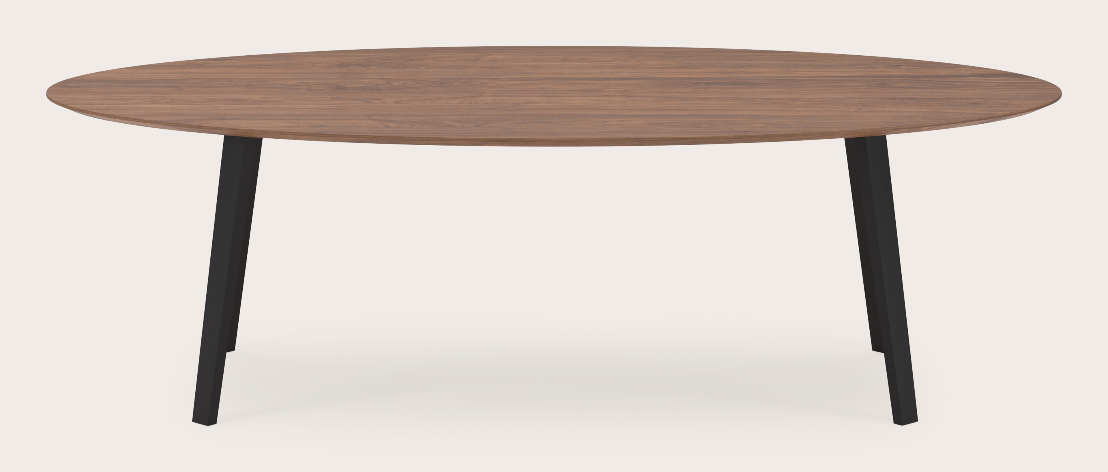 Eettafel Clino onderstel in zwart metaal met ovaal Finesso blad in walnoot 260 x 130 x 76 cm