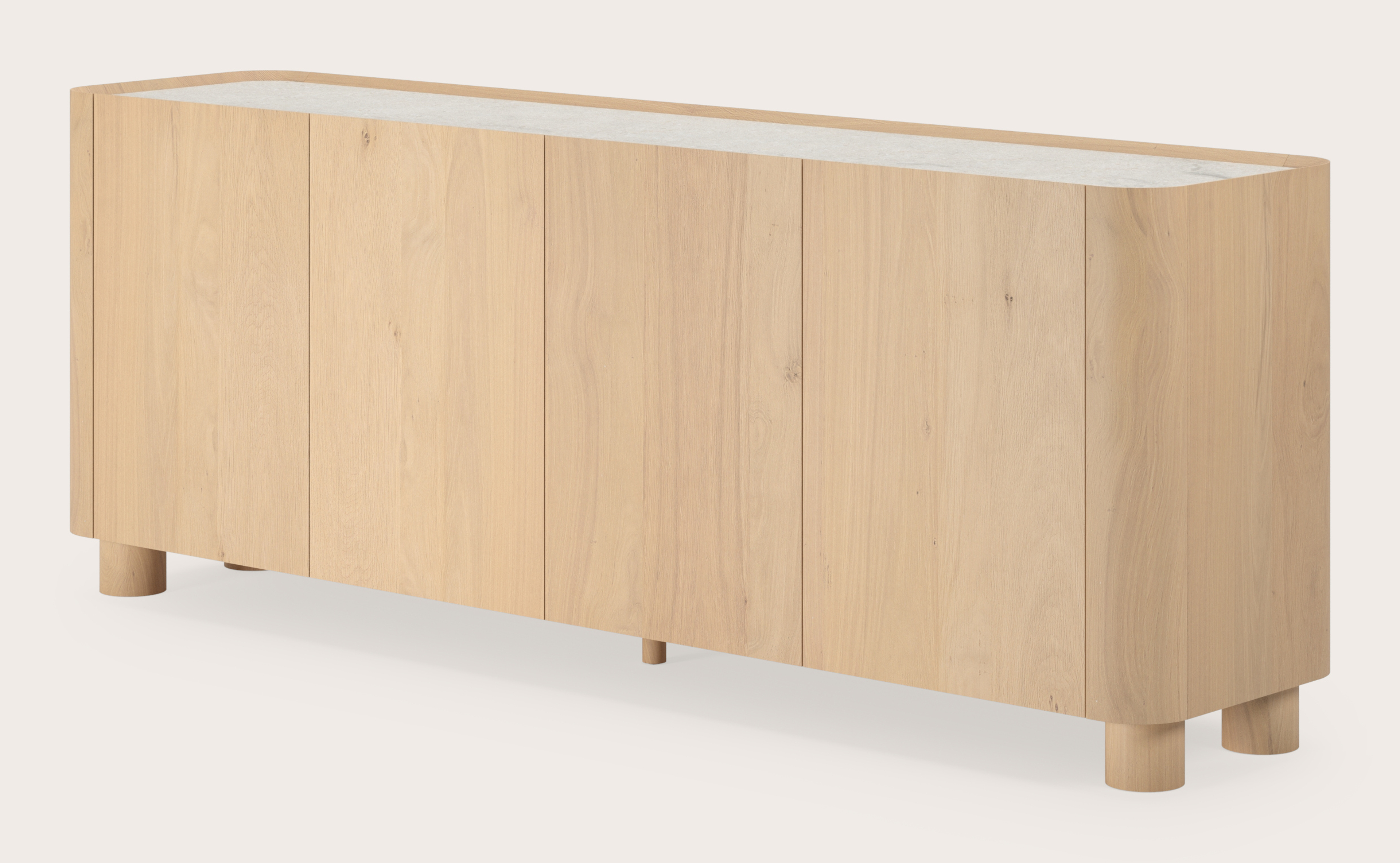 Buffet Curvato en chêne couleur naturelle avec pieds ronds en bois avec plateau Ceramo en céramique en couleur Shilin 203 x 45 x 76 cm