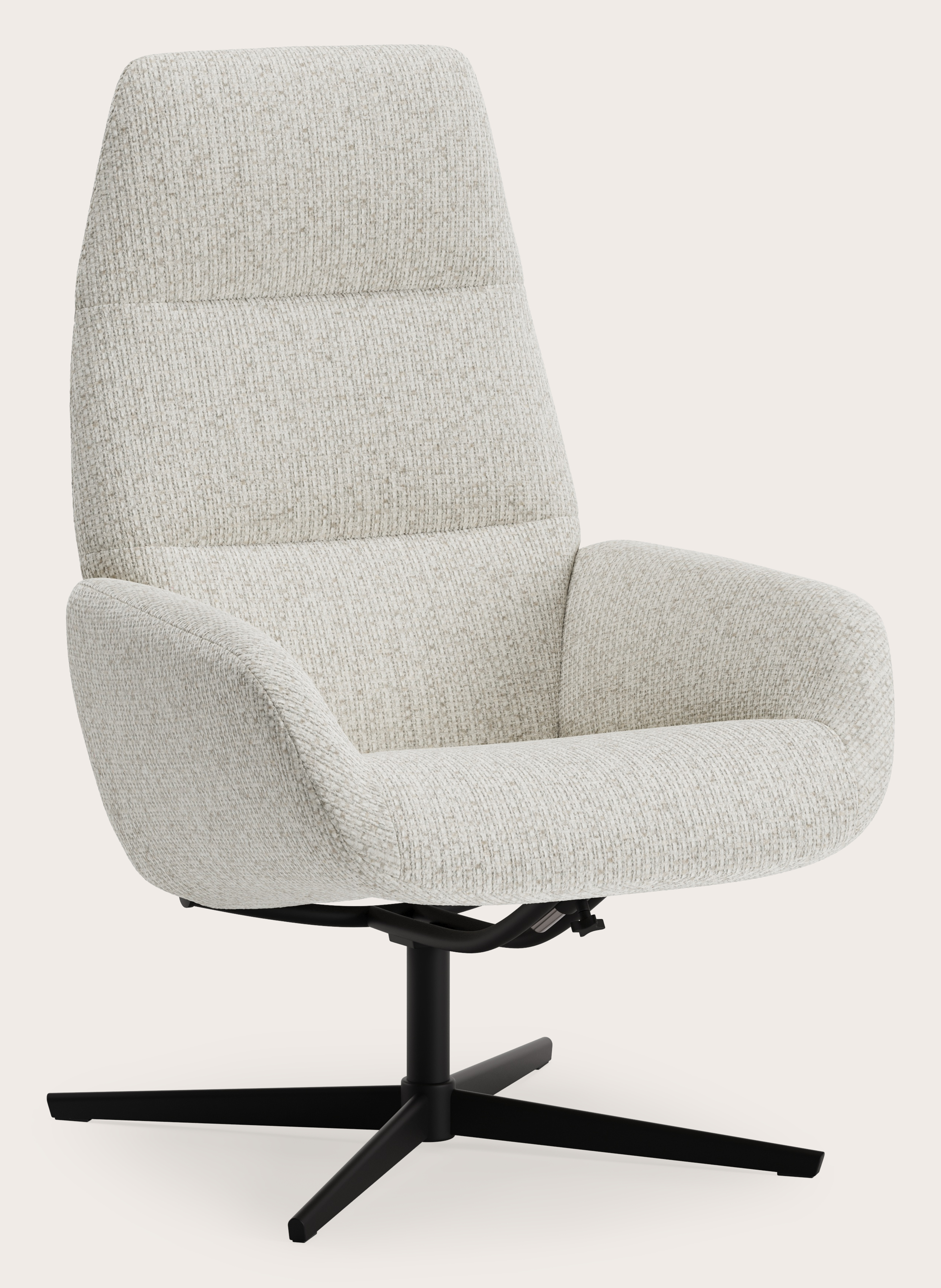 Lento relax fauteuil (push back functie) in Tessaro stof Oyster met poot in zwart metaal
