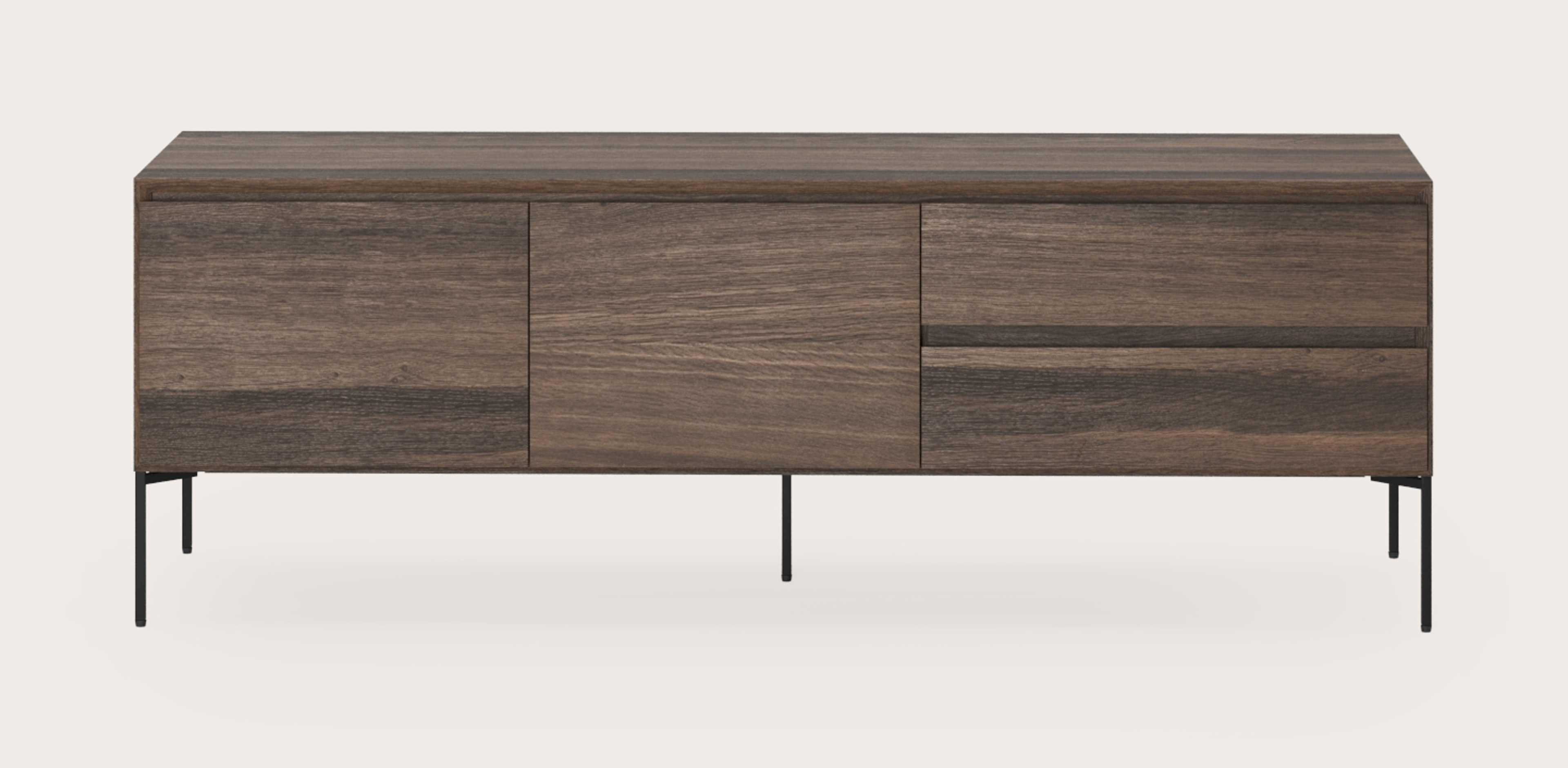 Meuble tv Arno en chêne fumé avec pieds carrés 150 x 45 cm