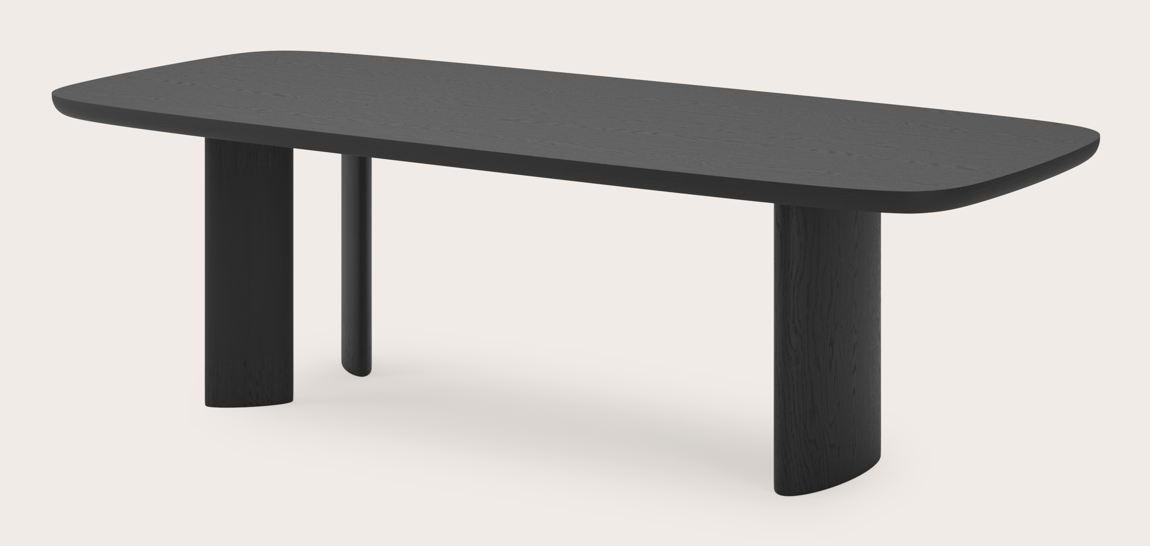 Eettafel Amato Ellipso onderstel met bootvormig Amato blad in zwarte eik 260 x 110 x 79 cm