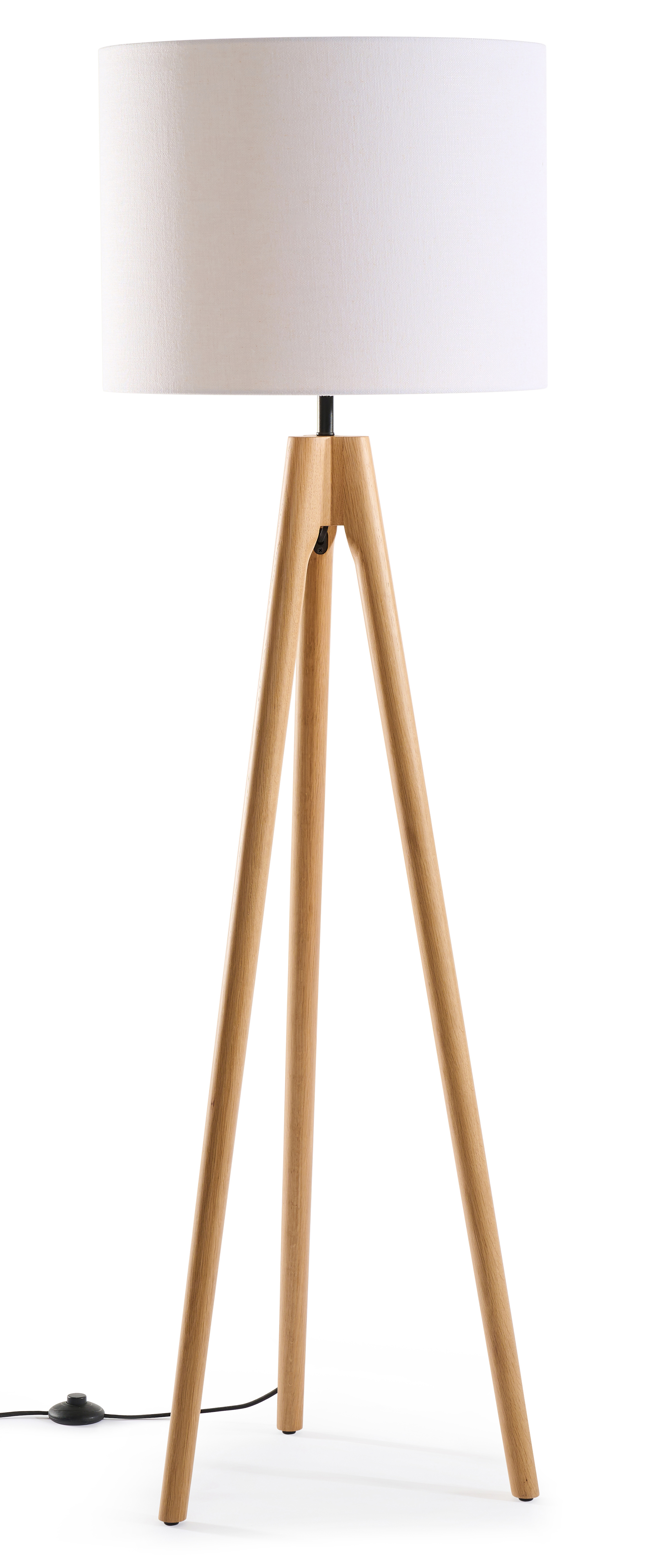 Staande lamp Trepunto in natuurkleurige eik met Giro lampenkap in Livigno stof in kleur Egg White