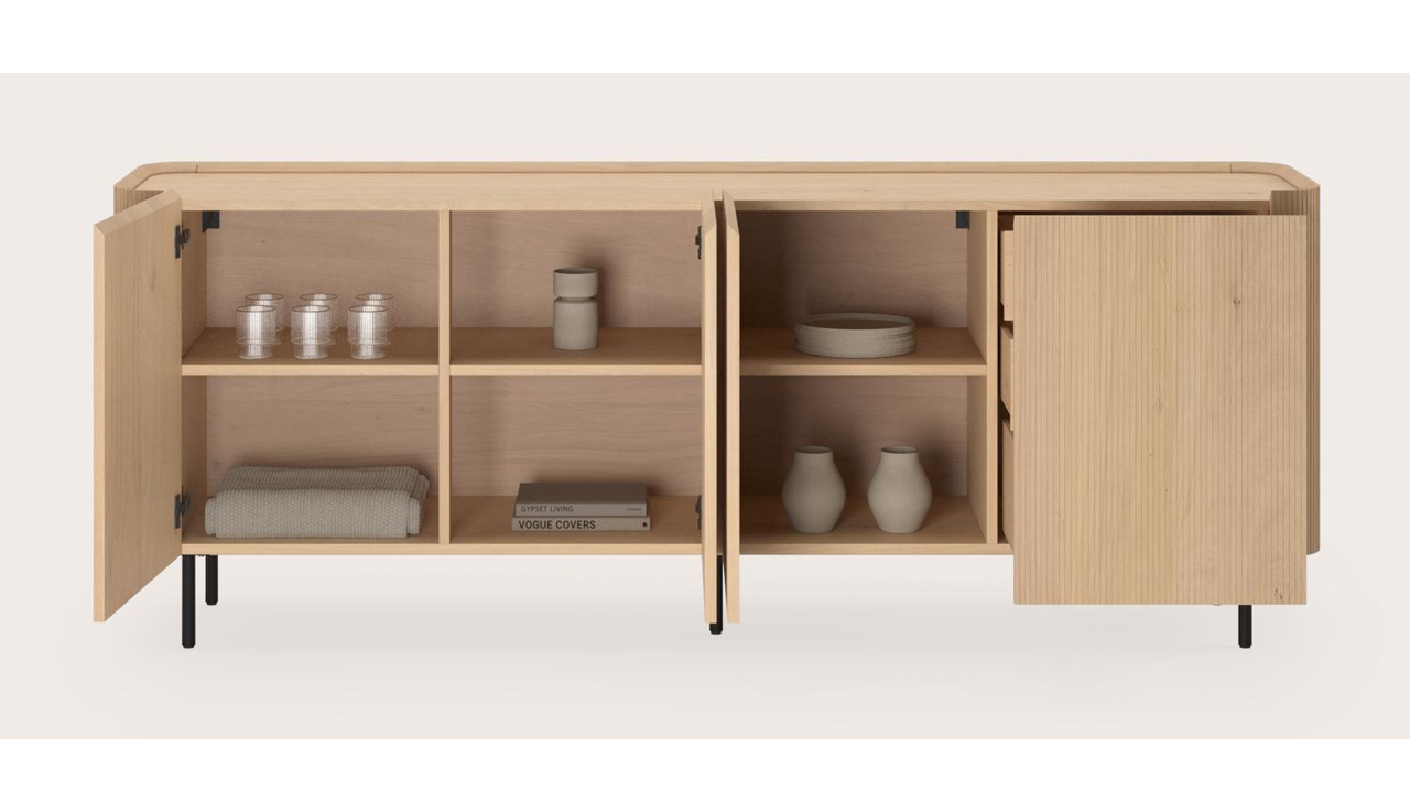 Grivato dressoir in natuurkleurige eik met ronde poten 219 x 45 cm